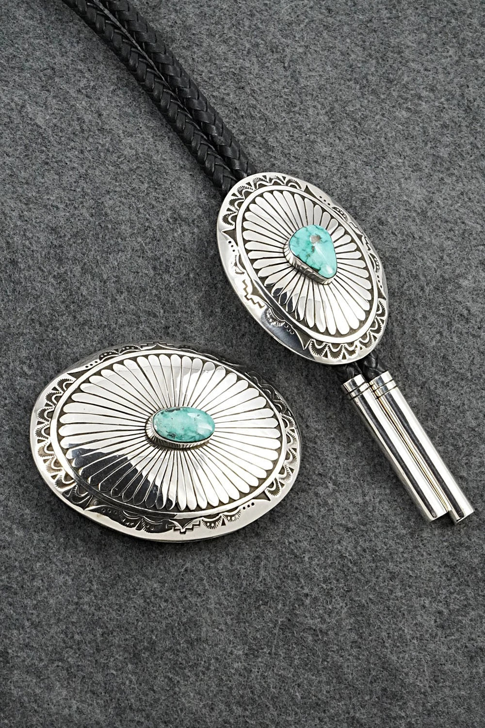 Turquoise & Sterling Silver Bolo Tie and Buckle - Charlie John