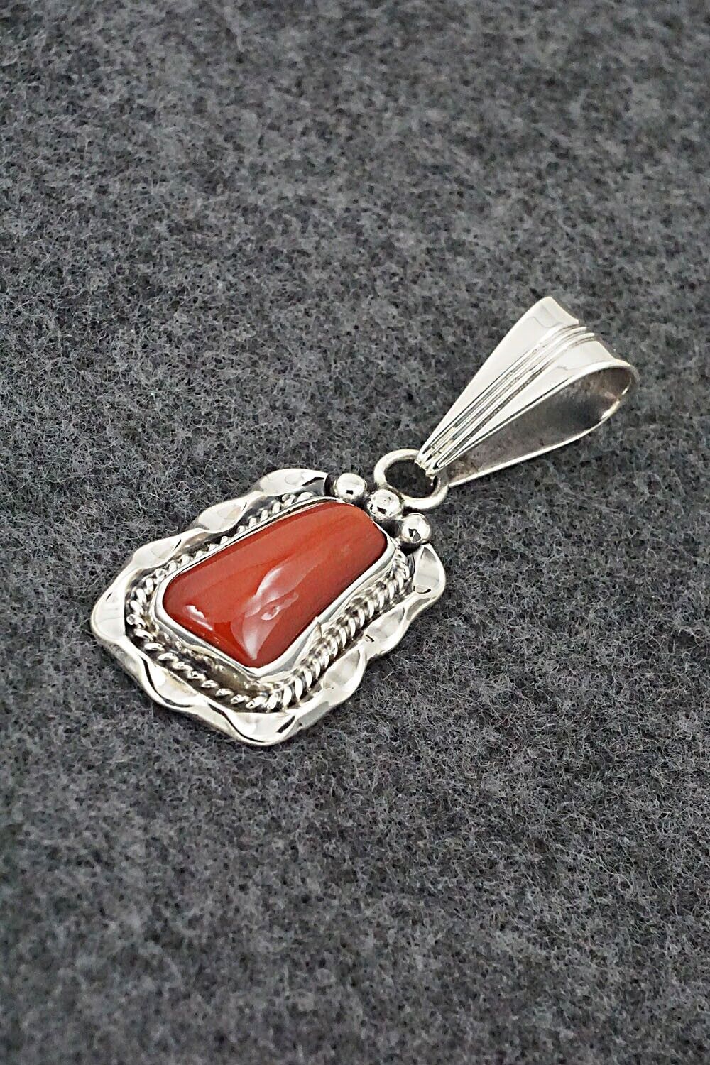 Coral & Sterling Silver Pendant - Samuel Yellowhair