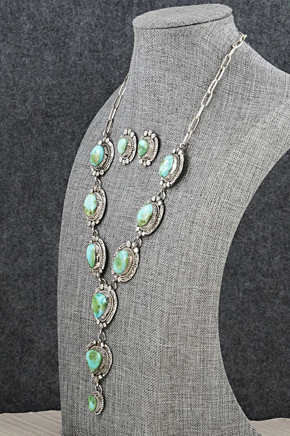 Turquoise & Sterling Silver Necklace and Earrings Set - Phil Nez