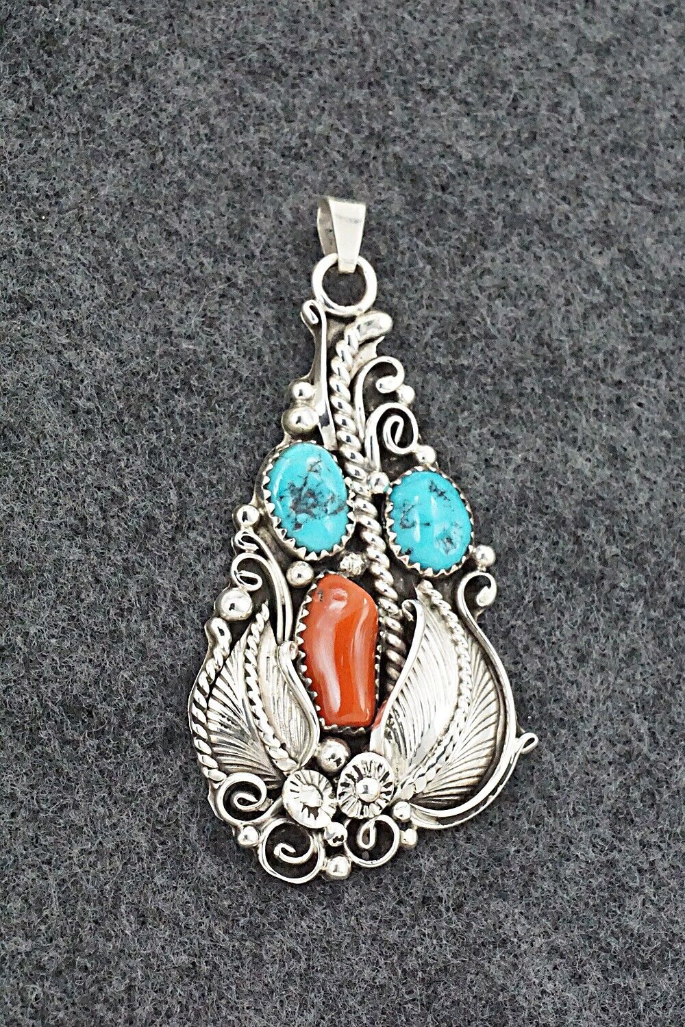 Turquoise, Coral & Sterling Silver Pendant - Martin Muskett