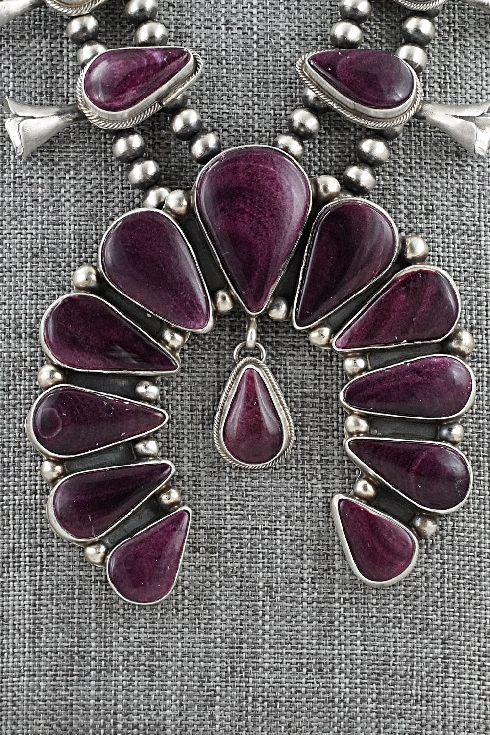 Spiny Oyster & Sterling Silver Squash Blossom Set - Kathleen Livingston