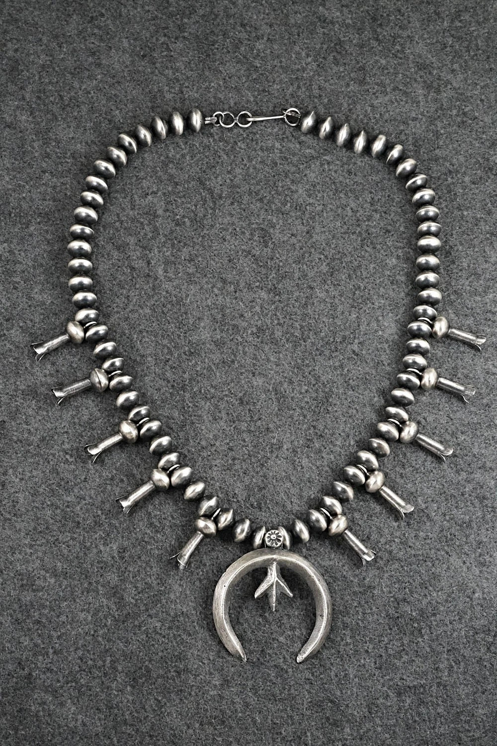 Sterling Silver Navajo Pearl Squash Blossom Necklace - Presley Haley