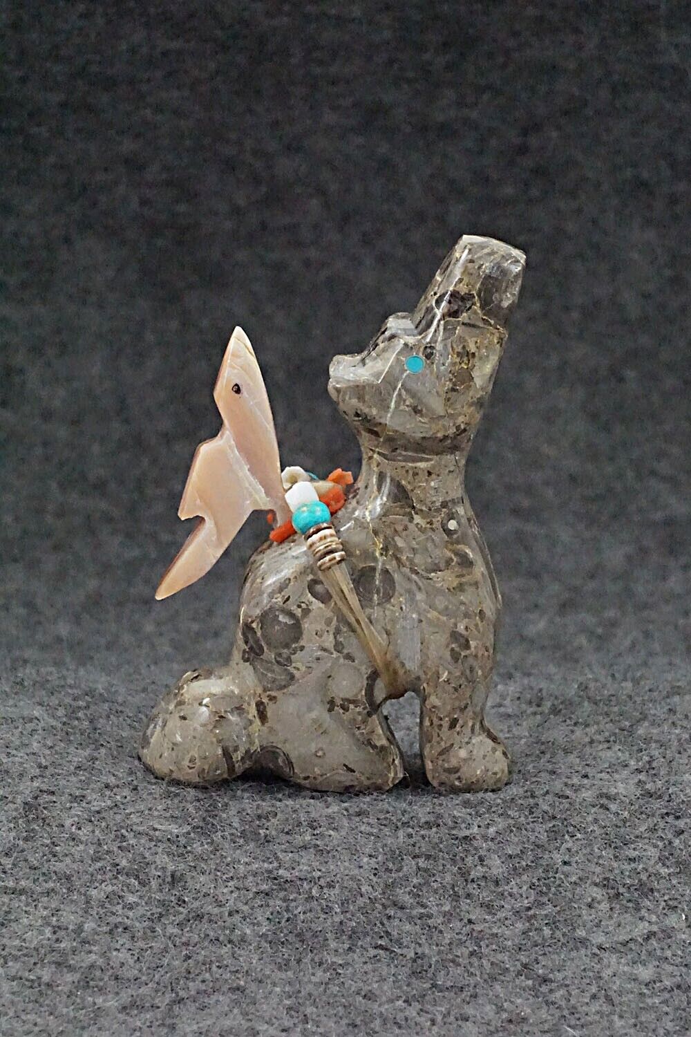 Wolf with Roadrunner Zuni Fetish Carving - Fernando Laiwakete