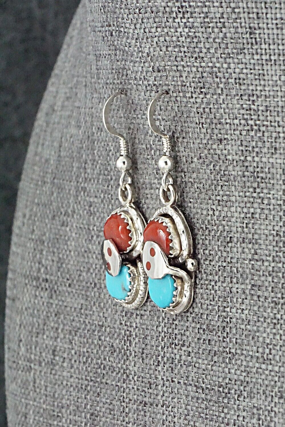 Turquoise, Coral & Sterling Silver Earrings - Joy Calavaza