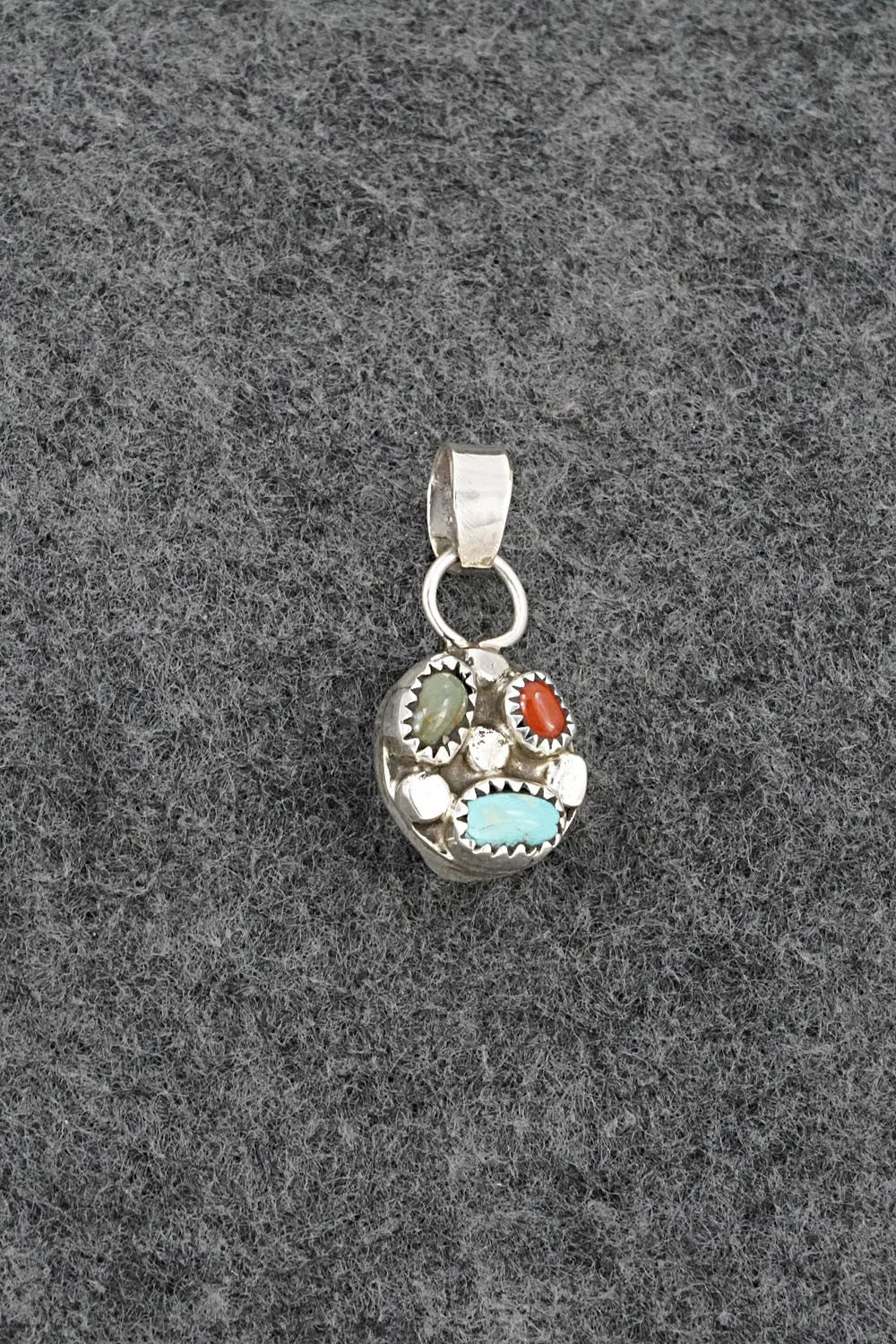 Turquoise, Coral & Sterling Silver Pendant - Priscilla Reeder