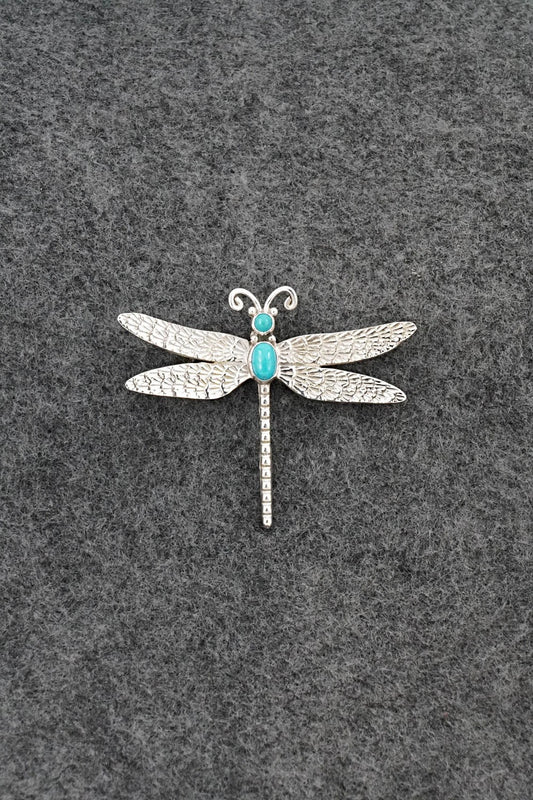 Turquoise & Sterling Silver Pendant/Pin - Lee Charley