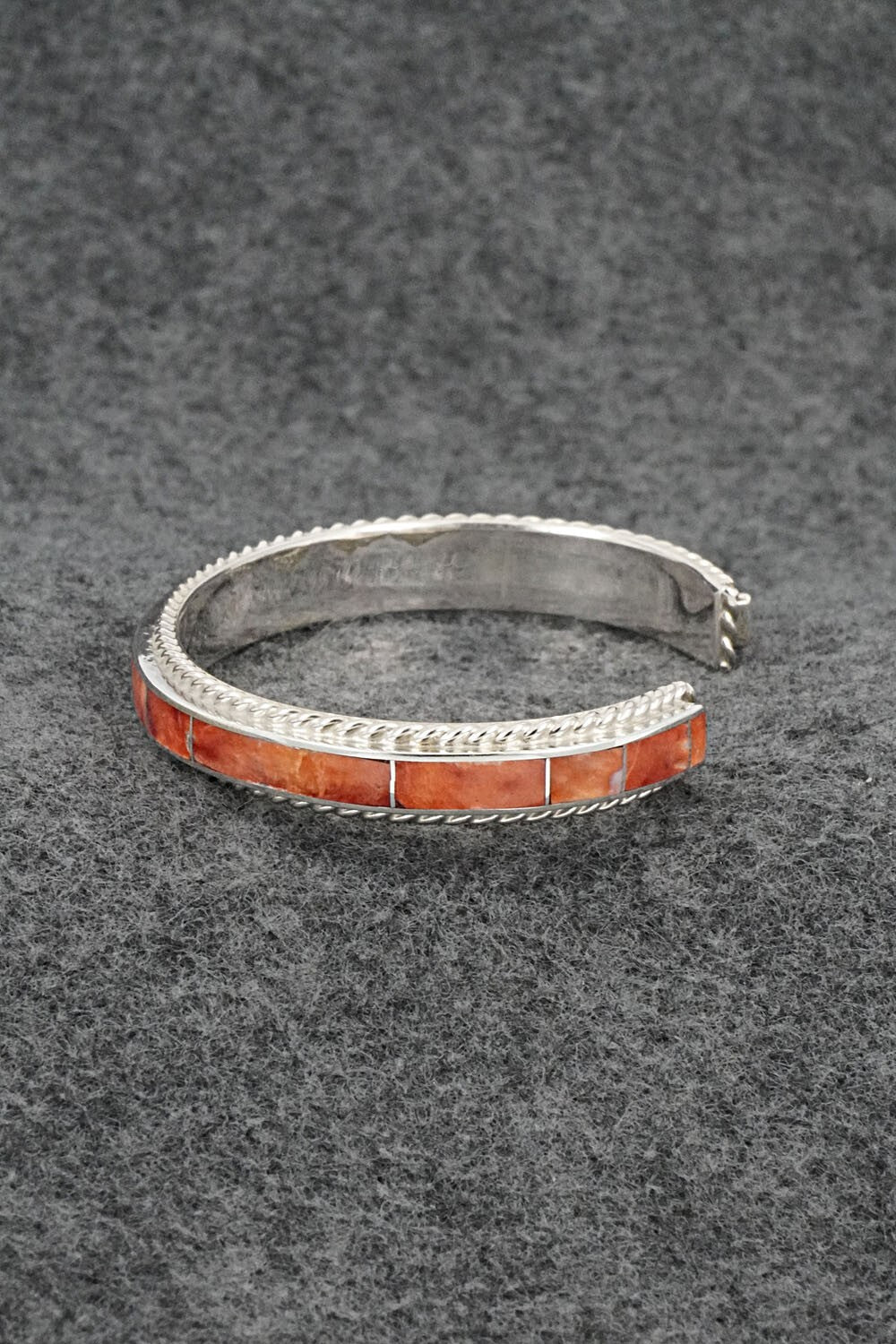 Spiny Oyster & Sterling Silver Inlay Bracelet - Ricky Booqua