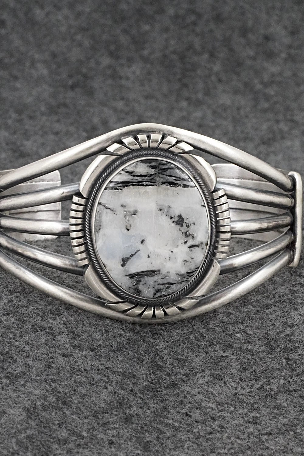 White Buffalo & Sterling Silver Bracelet - Mark Yazzie