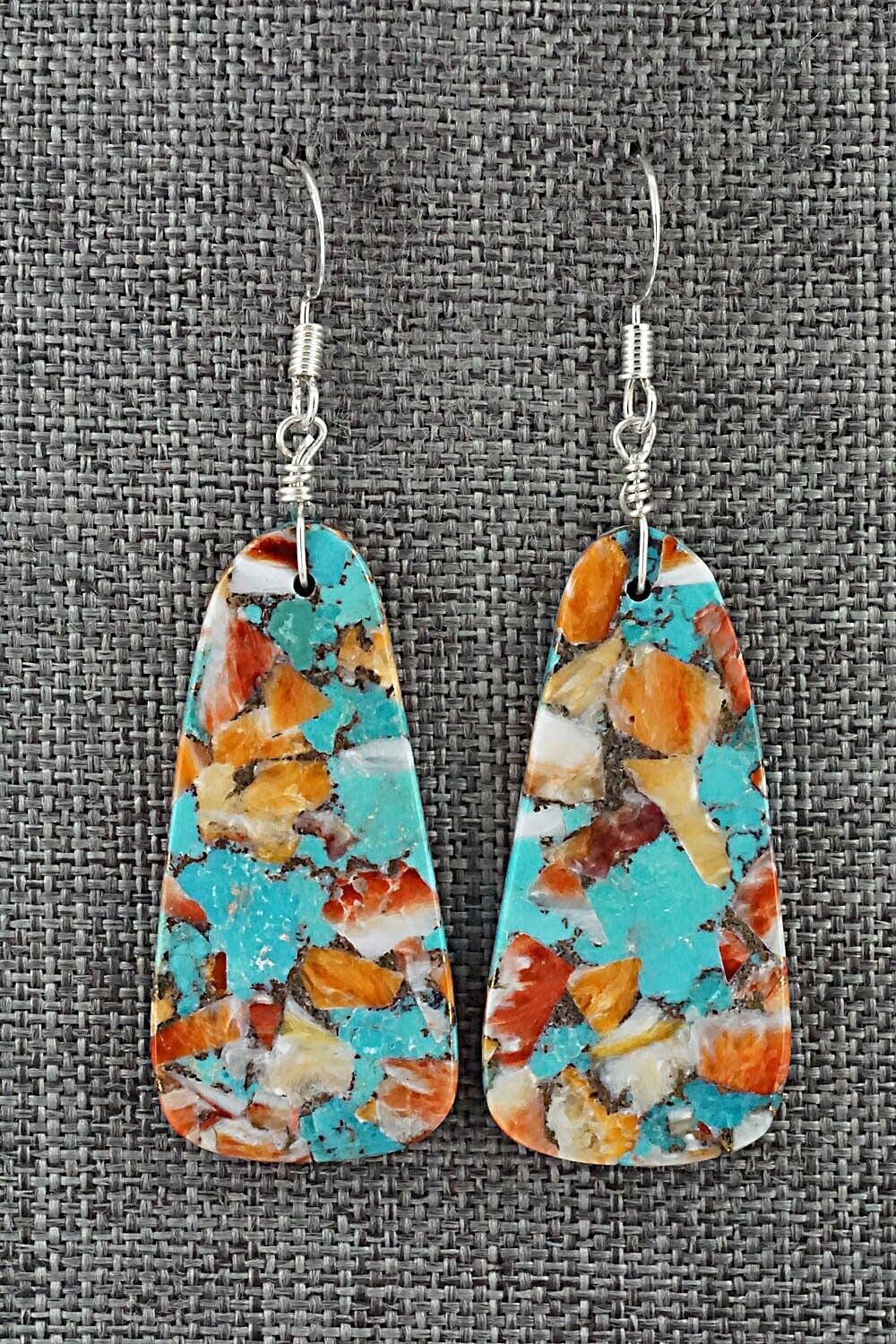 Spiny Oyster, Turquoise & Sterling Silver Earrings - Lupe Lovato