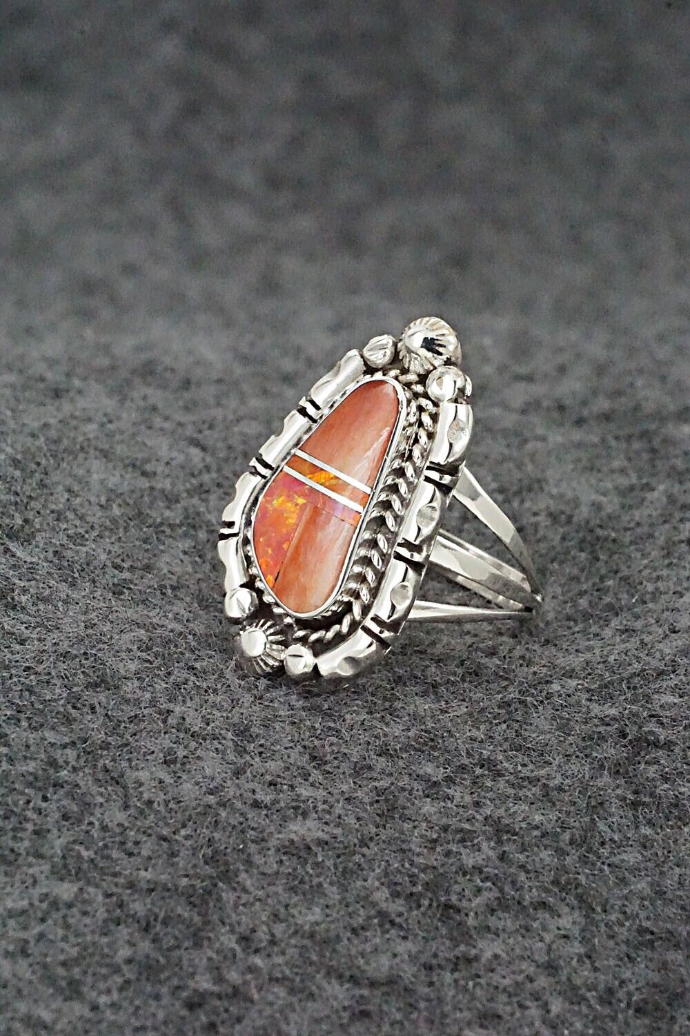 Spiny Oyster, Opalite & Sterling Silver Ring - James Manygoats - Size 6.25