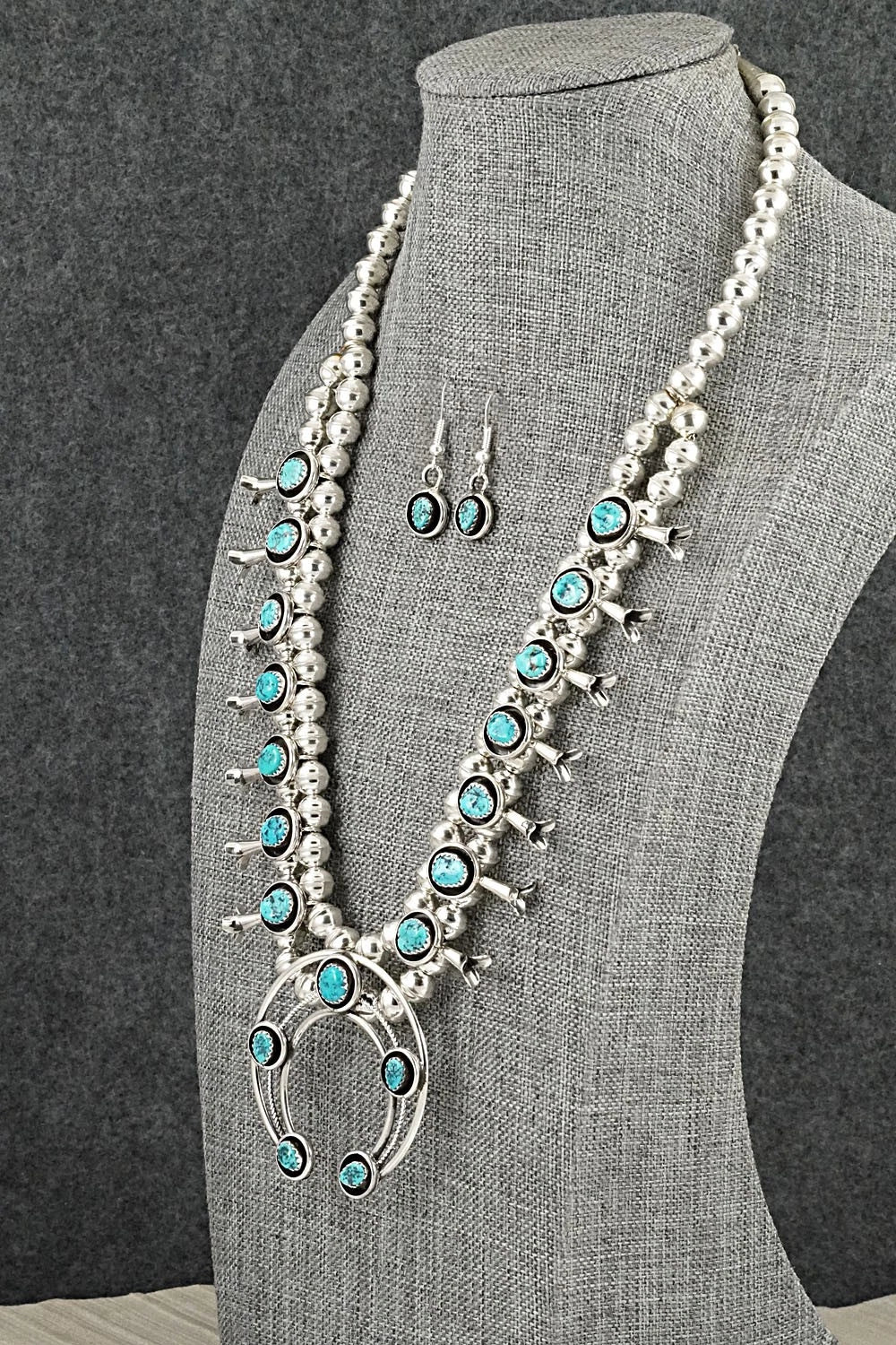 Turquoise & Sterling Silver Squash Blossom Set - Phil Garcia