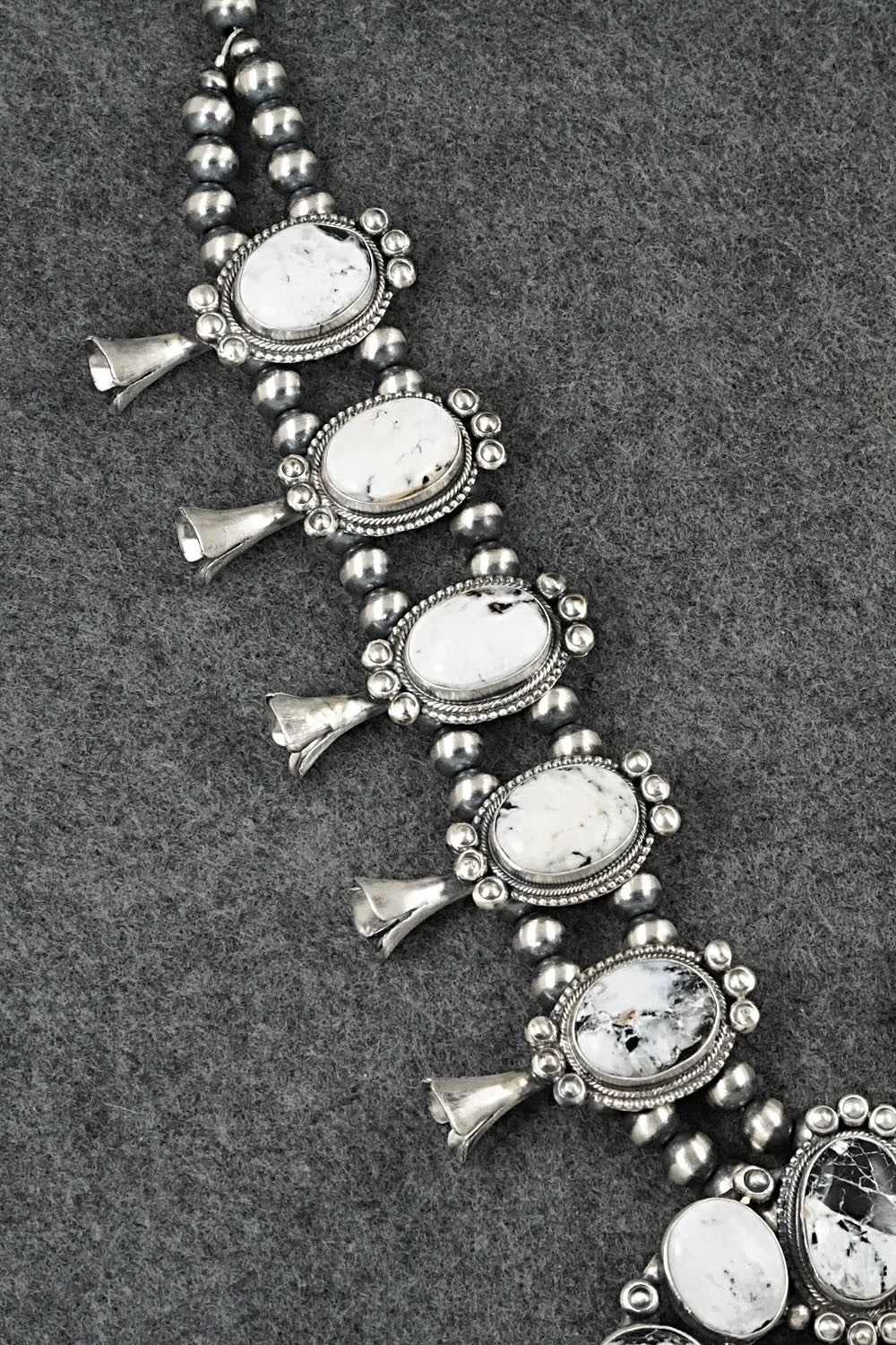 White Buffalo & Sterling Silver Squash Blossom Set - Darrin Livingston