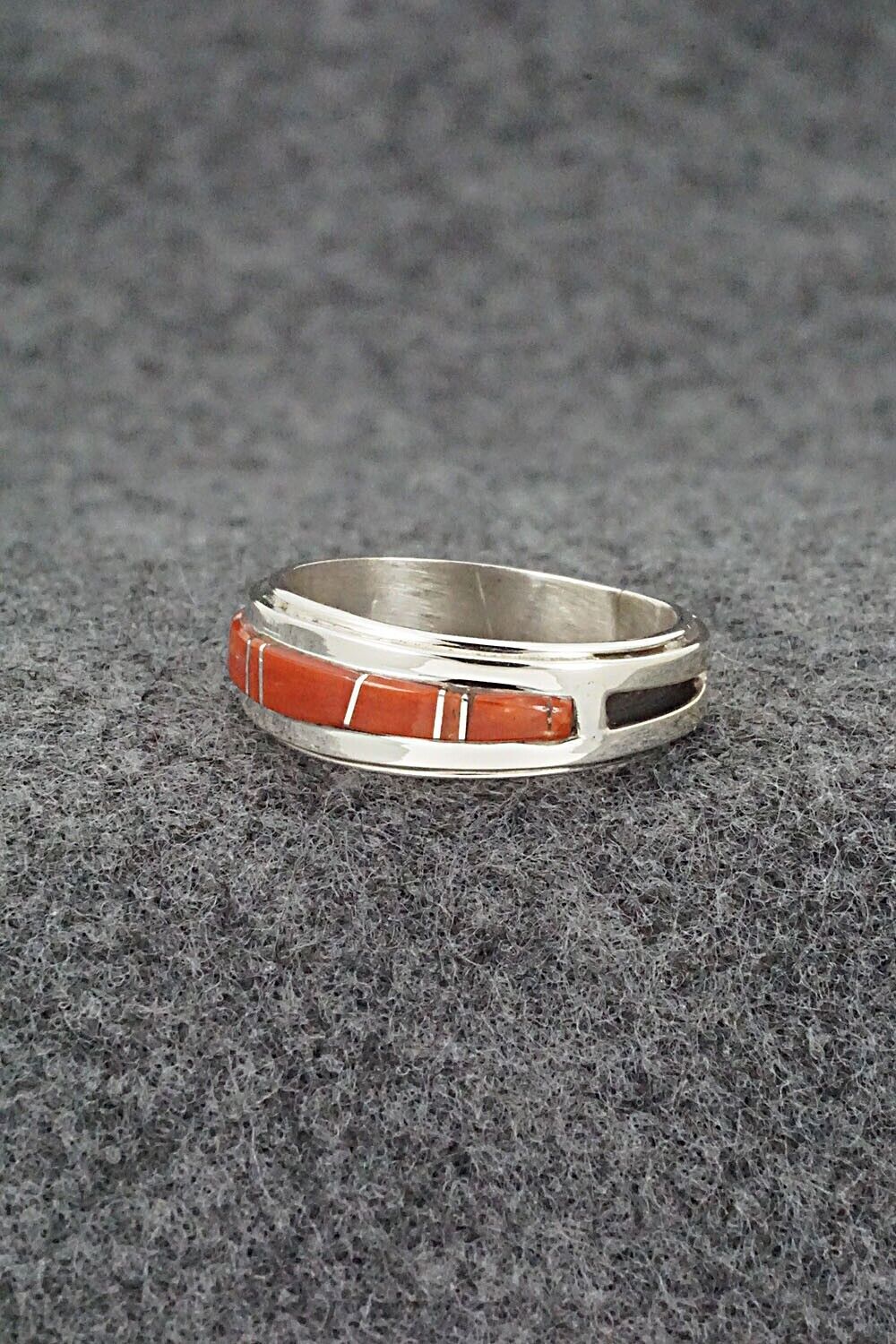 Coral & Sterling Silver Inlay Ring - Wilbert Muskett Jr. - Size 8