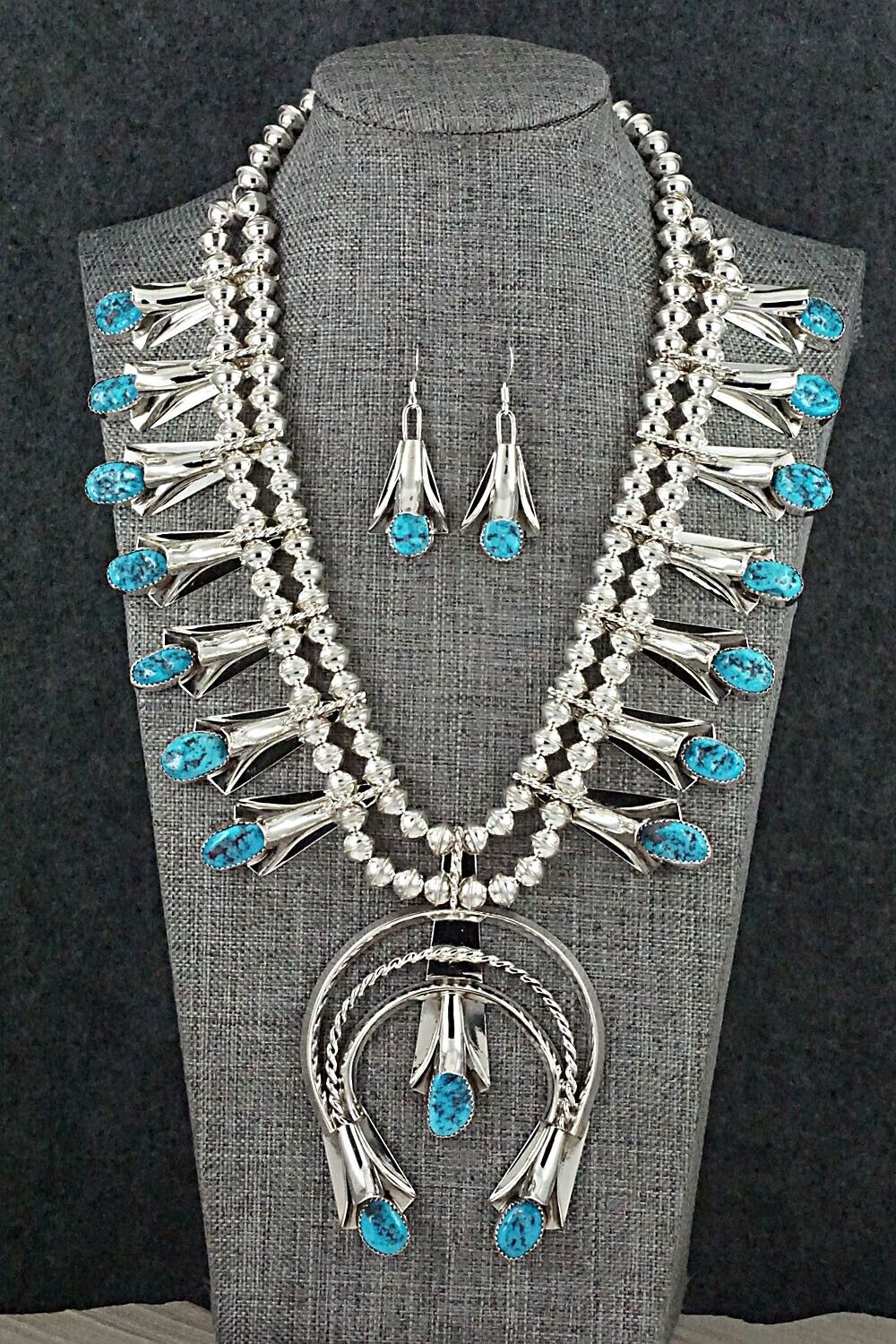 Turquoise & Sterling Silver Squash Blossom Set - Louise Yazzie