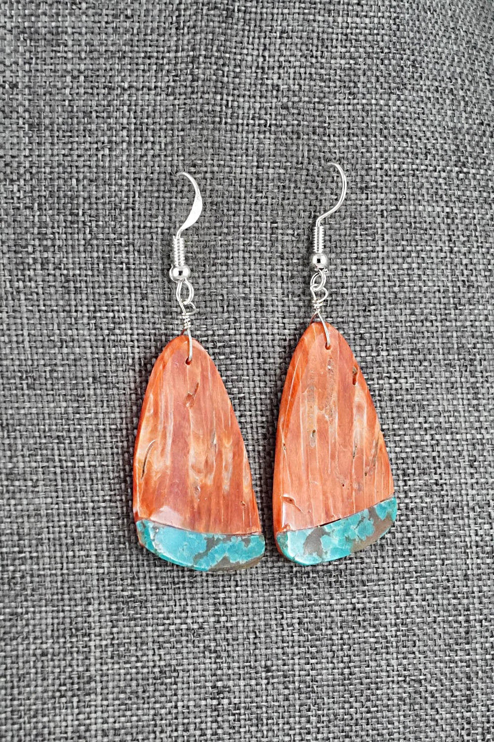 Spiny Oyster, Turquoise & Sterling Silver Earrings - Louise Pete