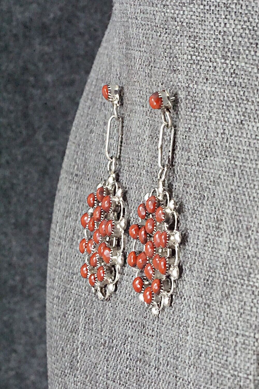 Coral & Sterling Silver Earrings - Yvette Kaamasee