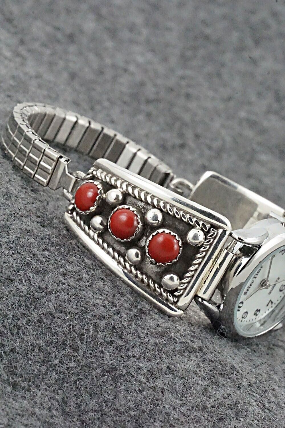 Coral & Sterling Silver Watch Bracelet - Paul Largo