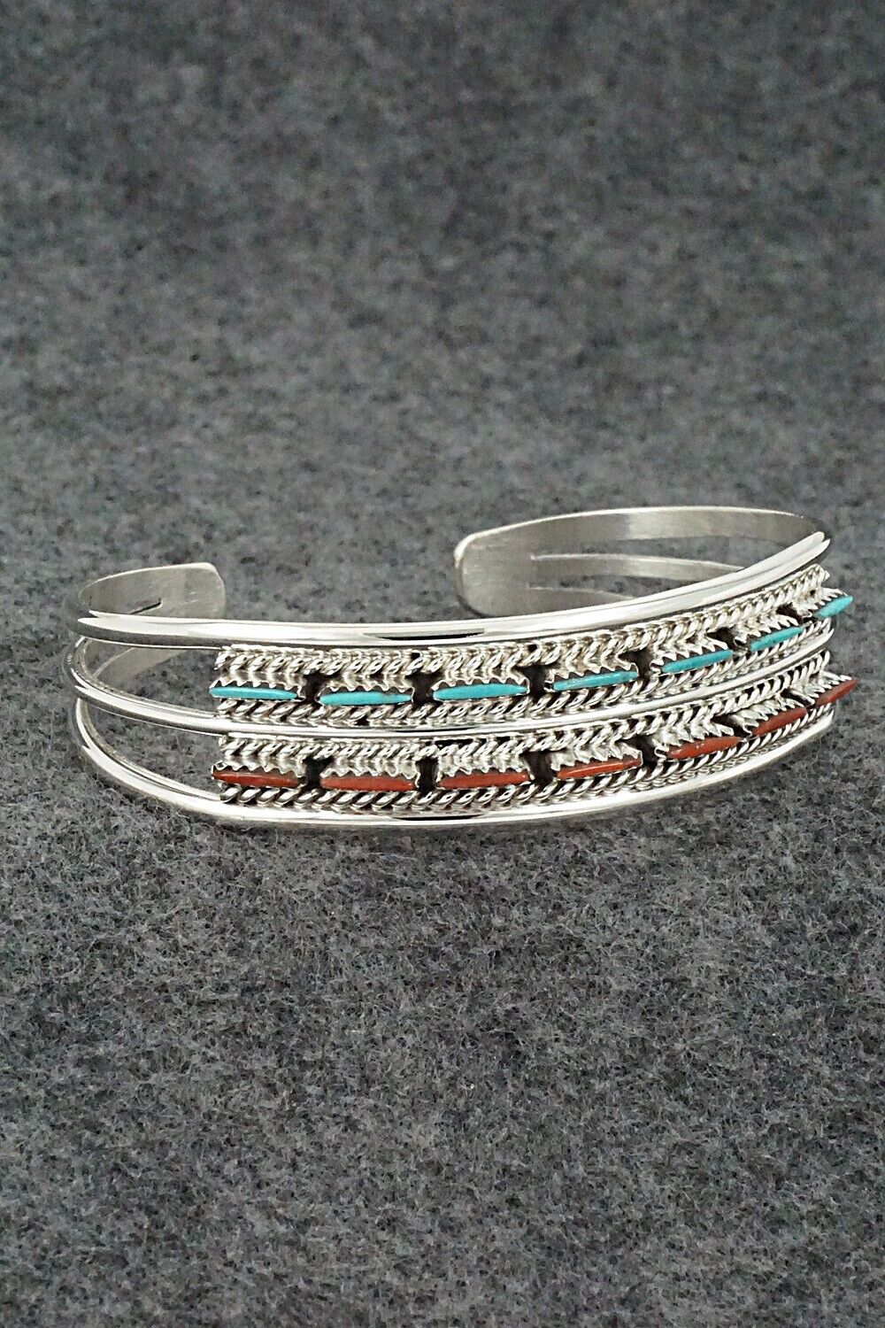 Turquoise, Coral & Sterling Silver Bracelet - Roland Francisco