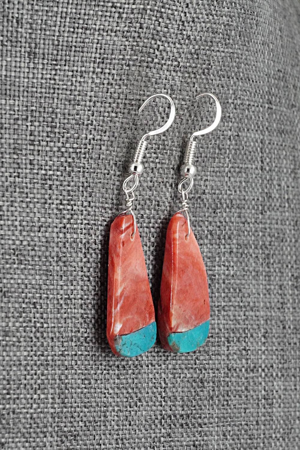 Spiny Oyster, Turquoise & Sterling Silver Earrings - Louise Pete
