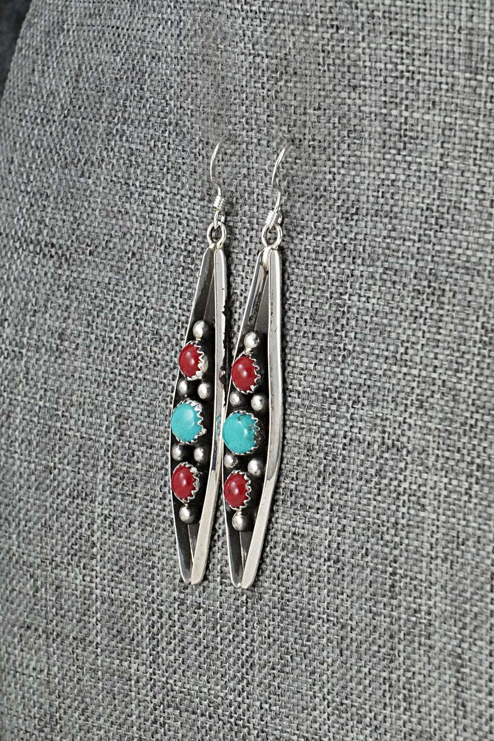 Turquoise, Coral & Sterling Silver Earrings - Paul Largo