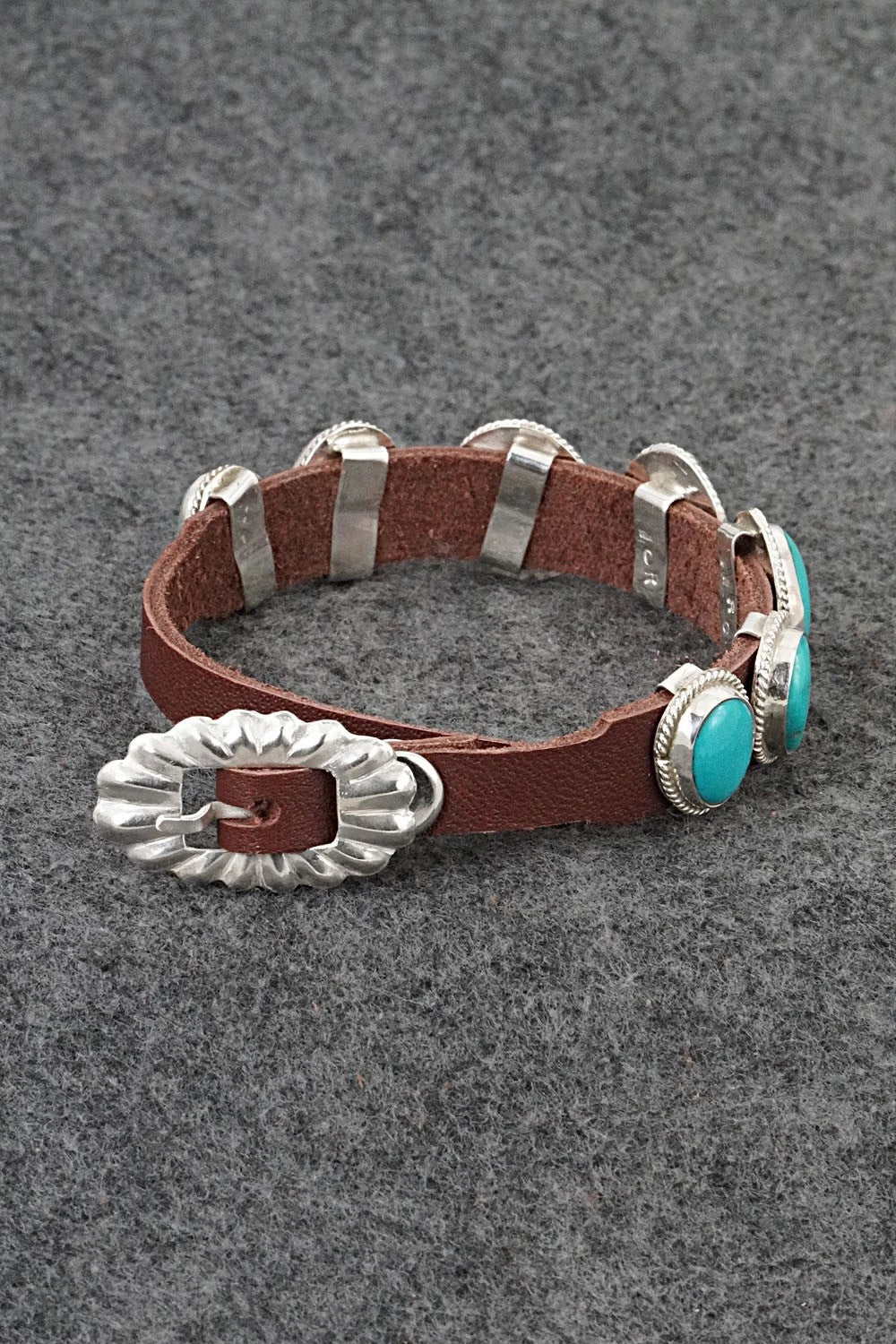 Turquoise, Sterling Silver & Leather Bracelet - Rosita Charlie