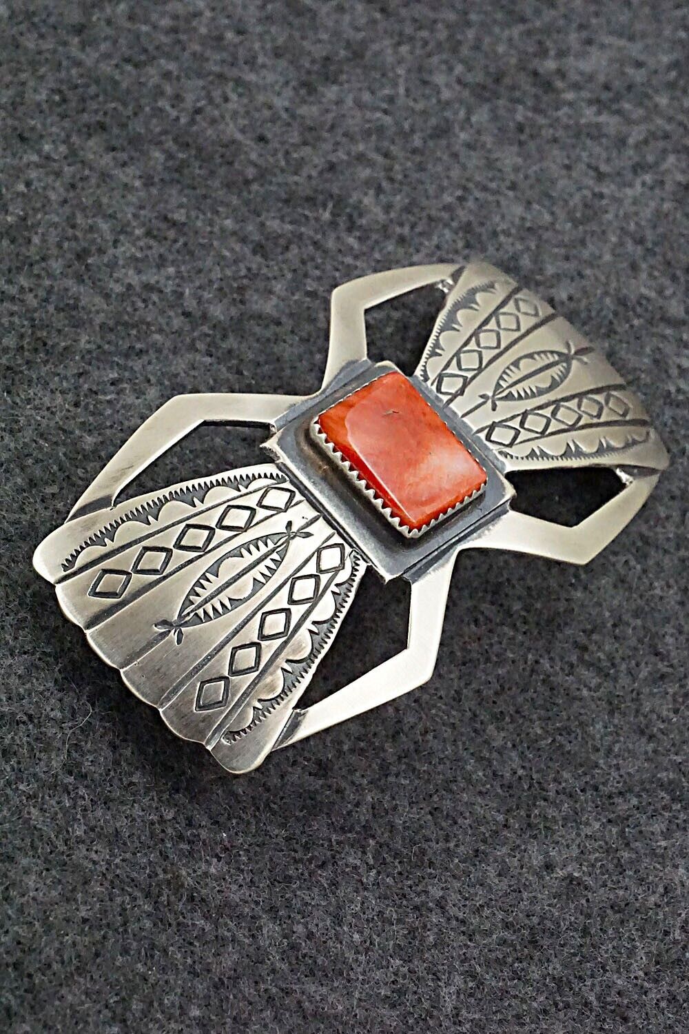 Spiny Oyster & Sterling Silver Hair Barrette - Martha Cayatineto