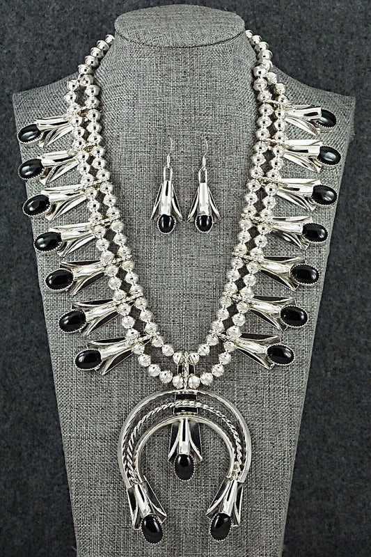 Onyx & Sterling Silver Squash Blossom Set - Louise Yazzie