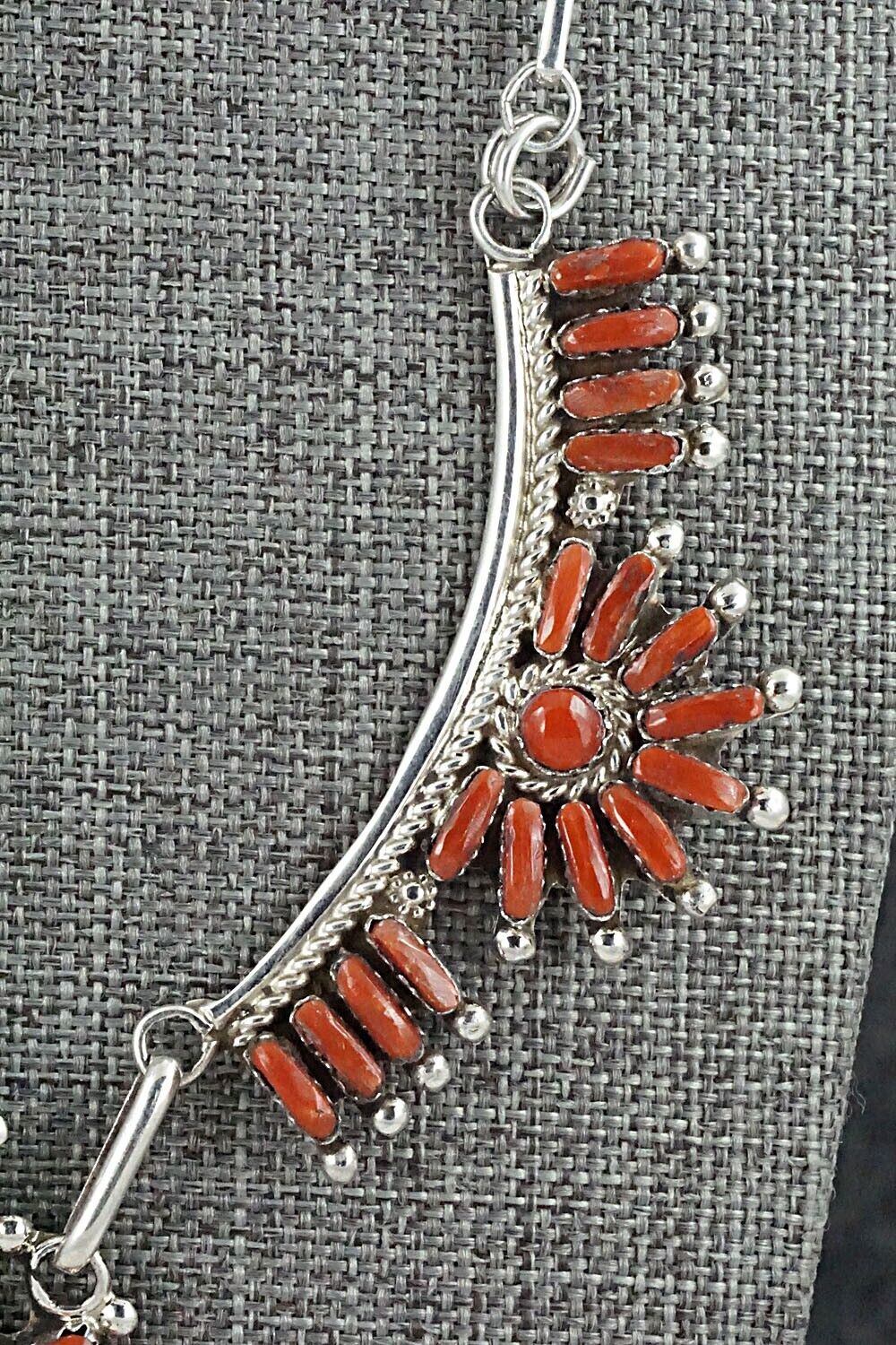 Coral & Sterling Silver Necklace and Earrings Set - Vangie Tsabetsaye