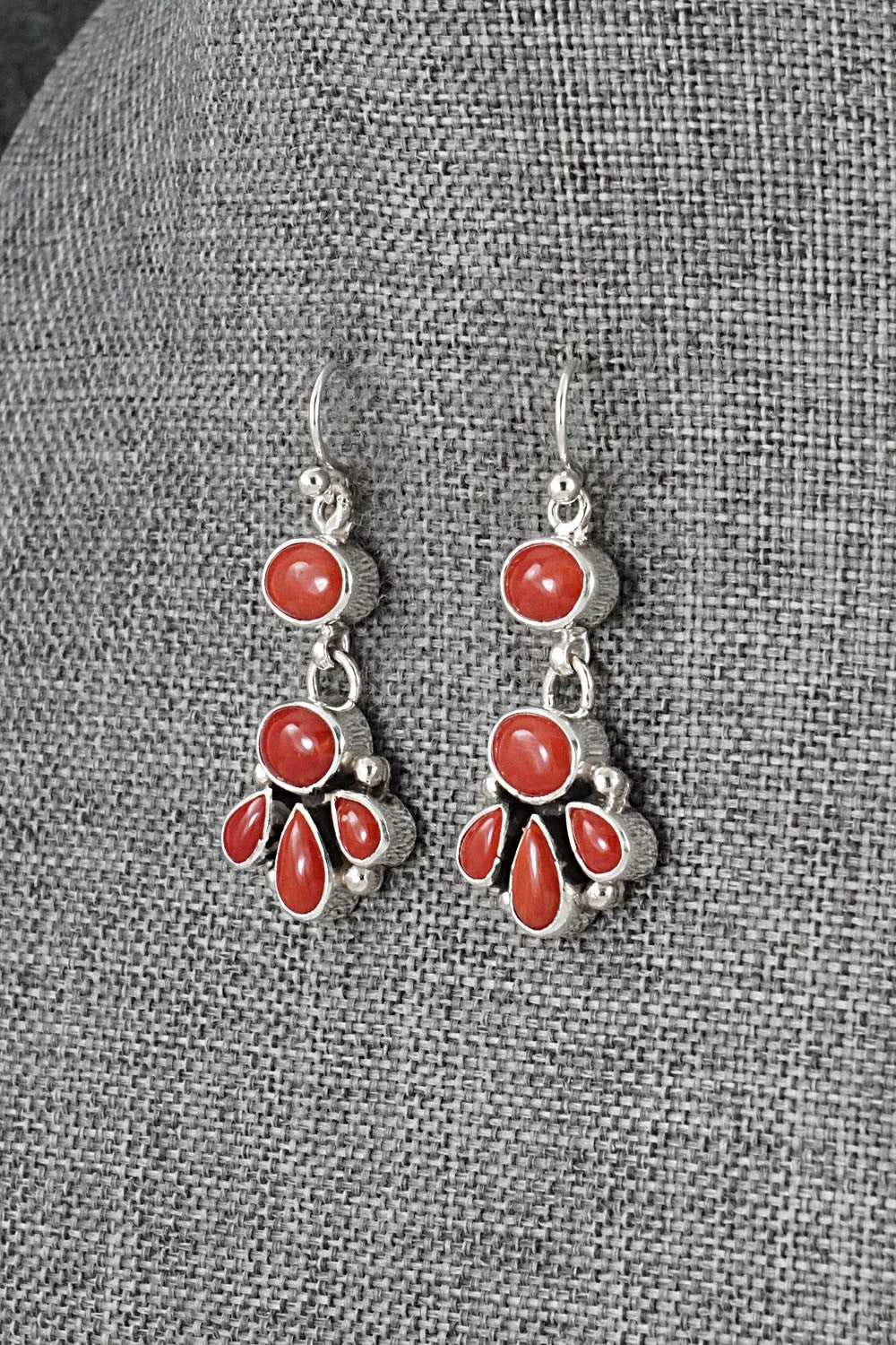 Coral & Sterling Silver Earrings