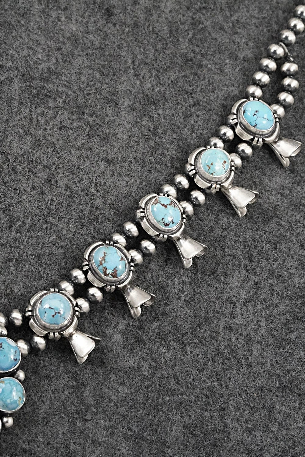 Turquoise & Sterling Silver Squash Blossom Necklace Set - Mark Yazzie