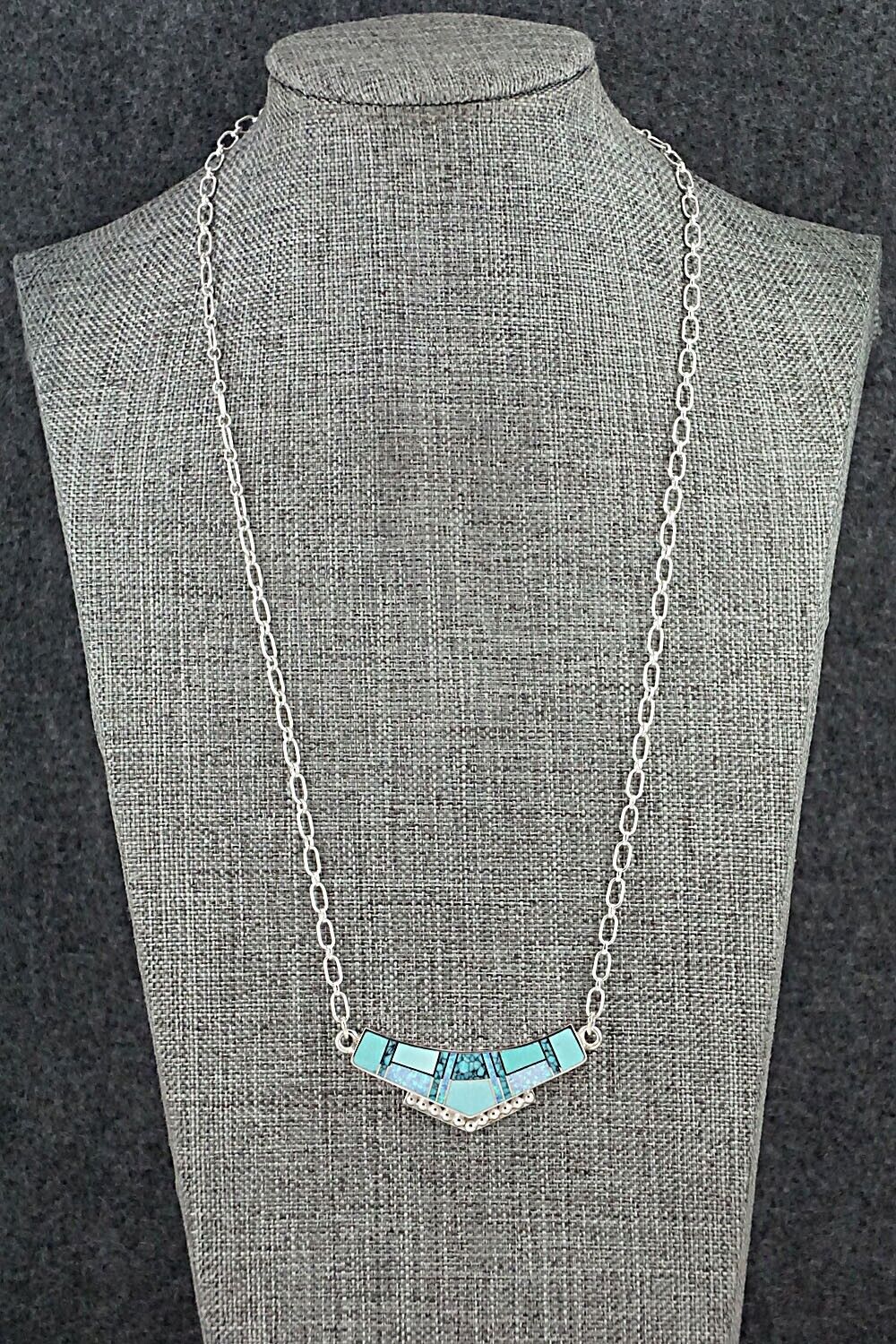 Turquoise, Opalite & Sterling Silver Inlay Necklace - Curtis Manygoats