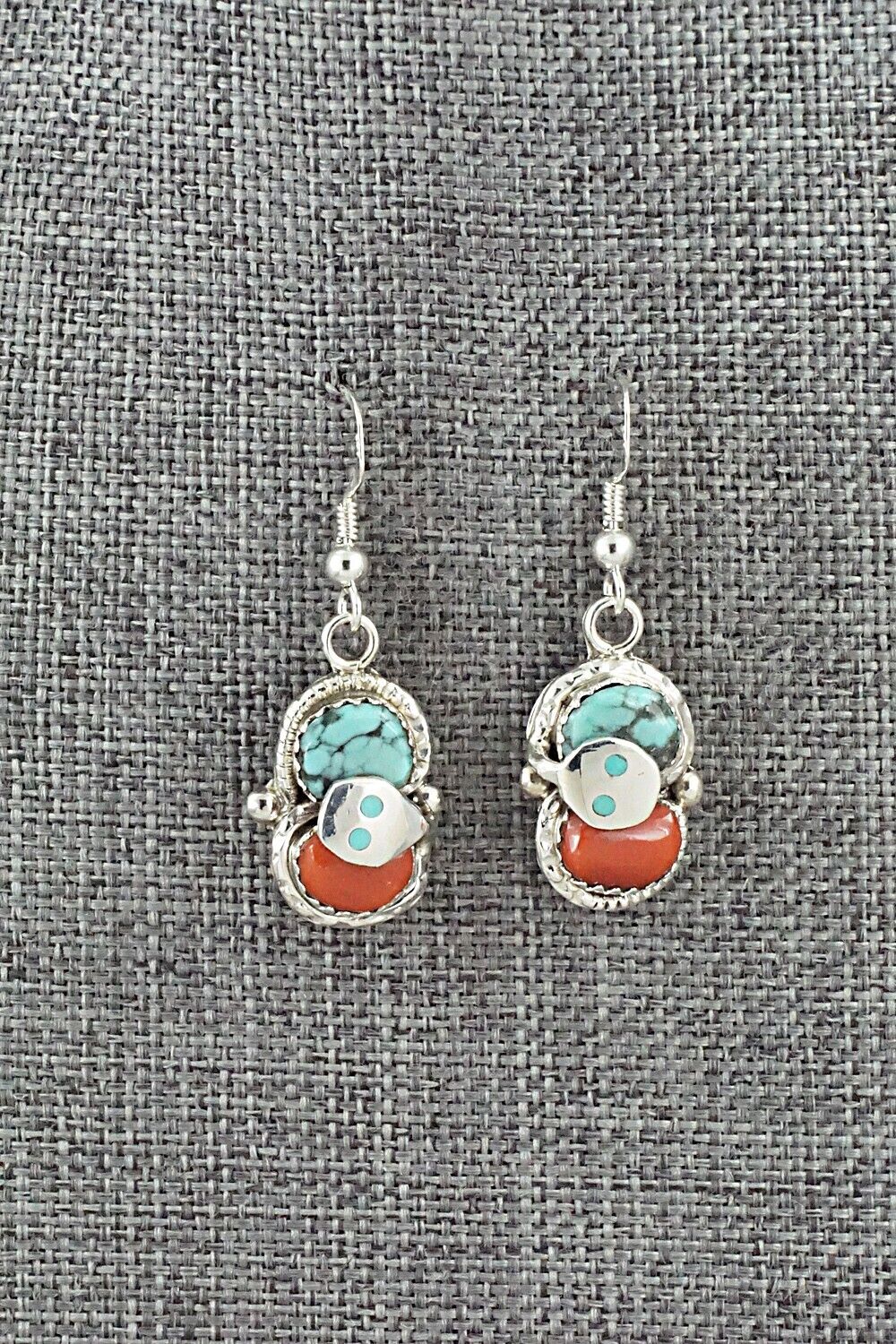 Turquoise, Coral & Sterling Silver Earrings - Joy Calavaza