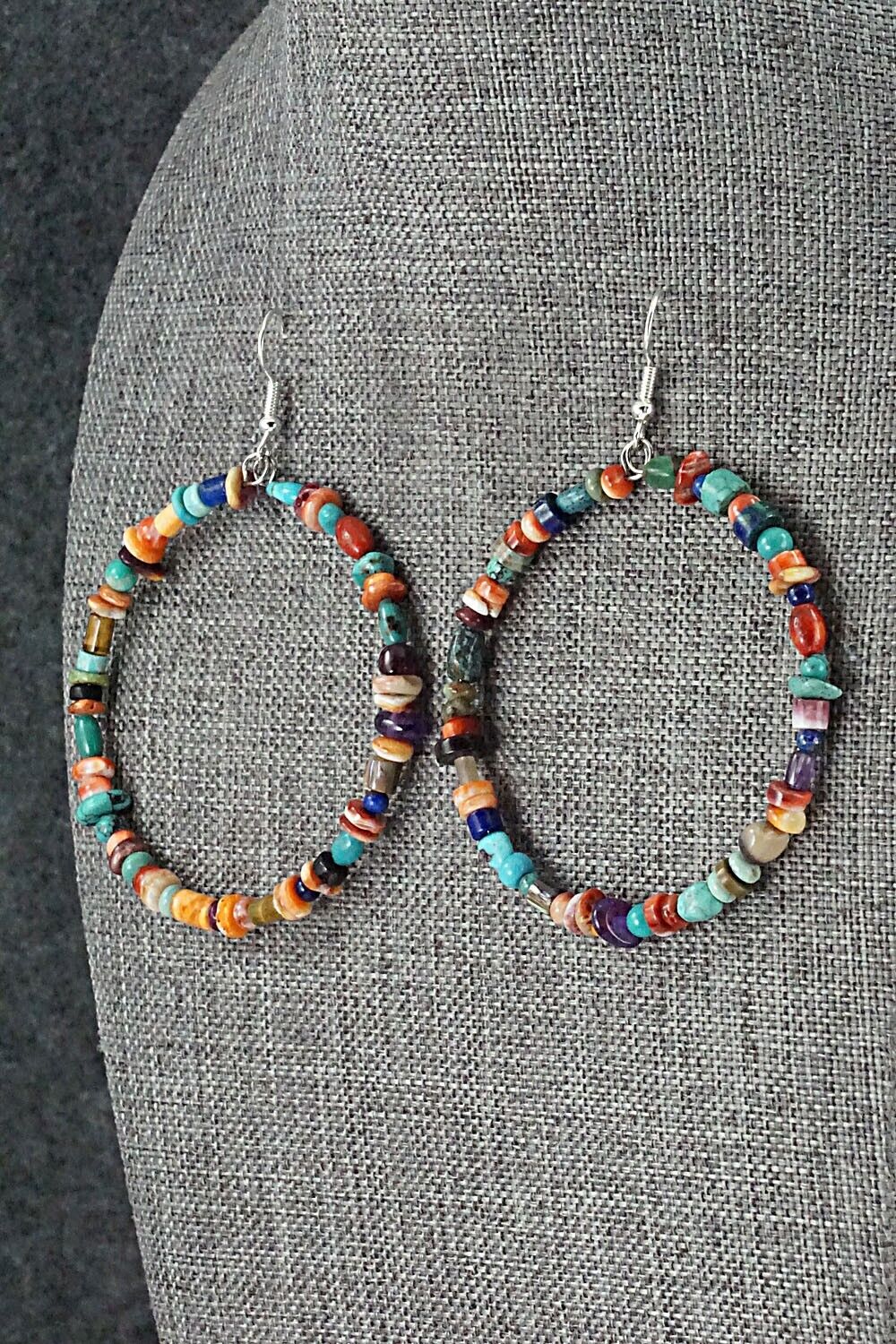 Multi Stone & Sterling Silver Hoop Earrings - Helen Tsosie