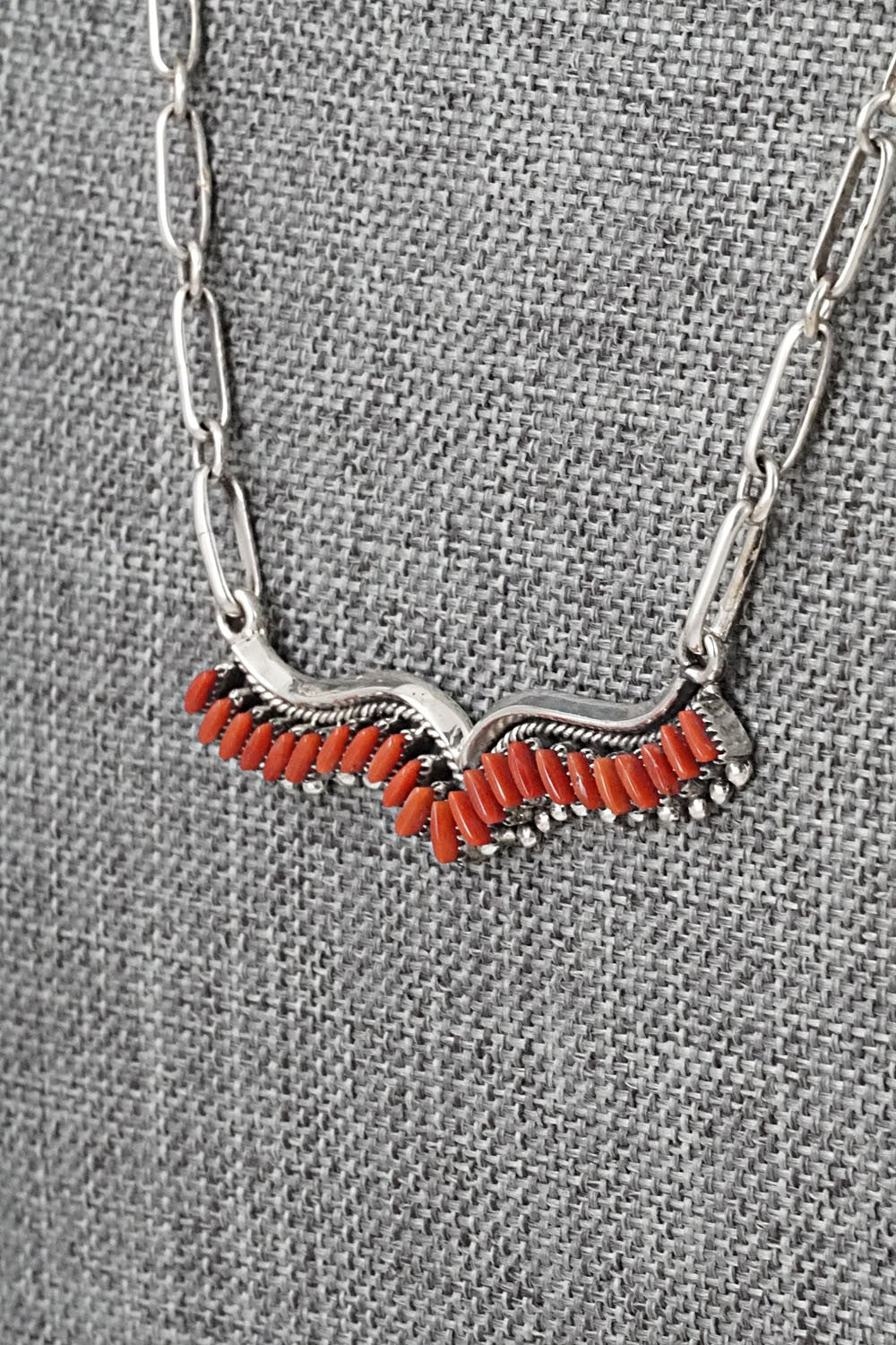 Coral & Sterling Silver Necklace and Earrings Set - Mildred Ukestine