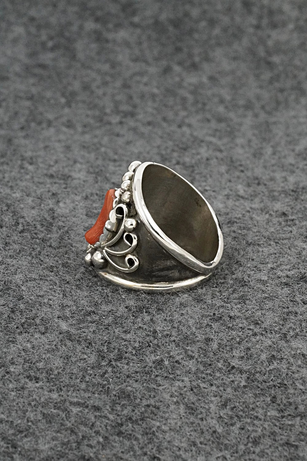 Turquoise, Coral & Sterling Silver Ring - Darrell Morgan - Size 9
