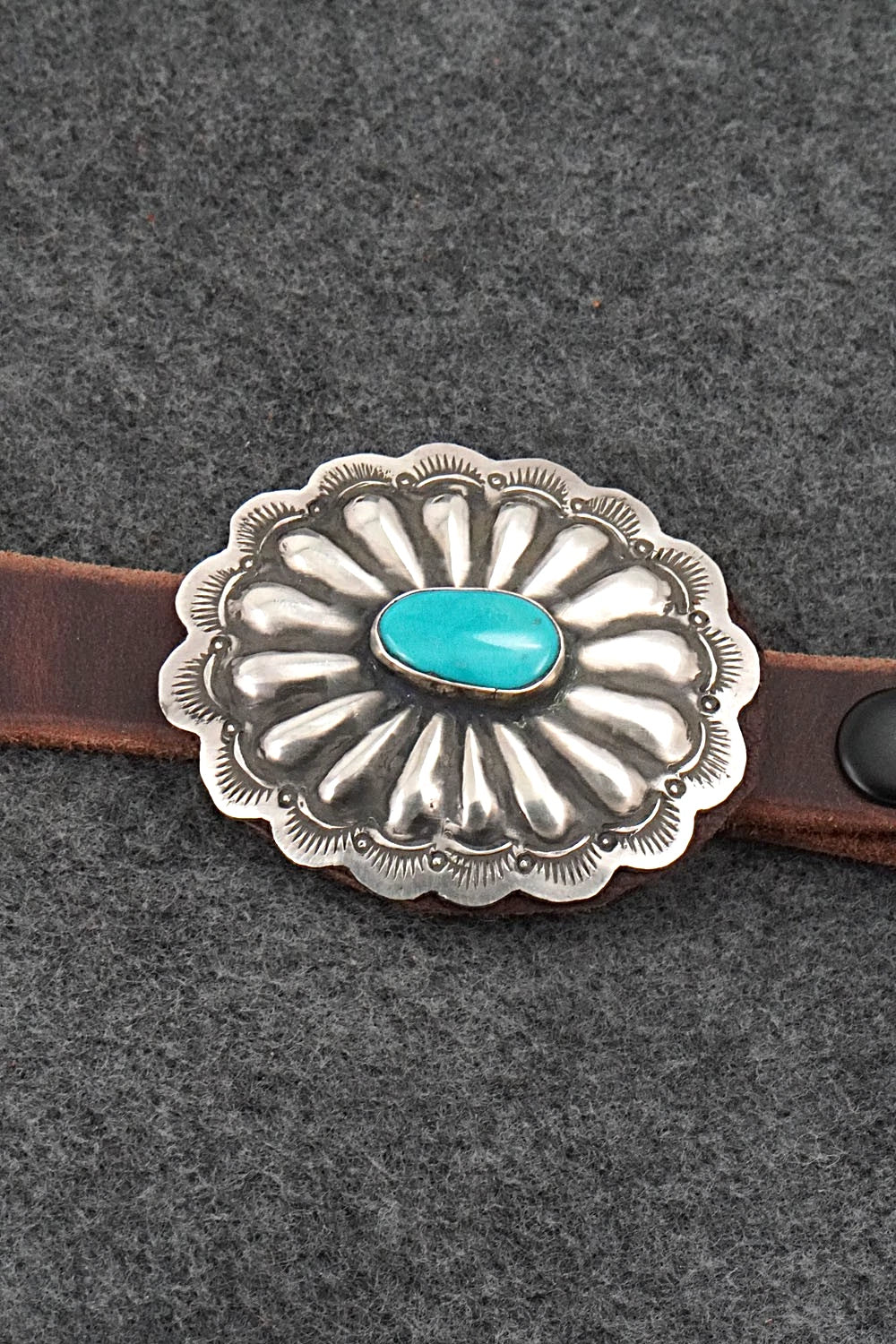 Turquoise, Sterling Silver & Leather Concho Belt - Marilyn Ramone