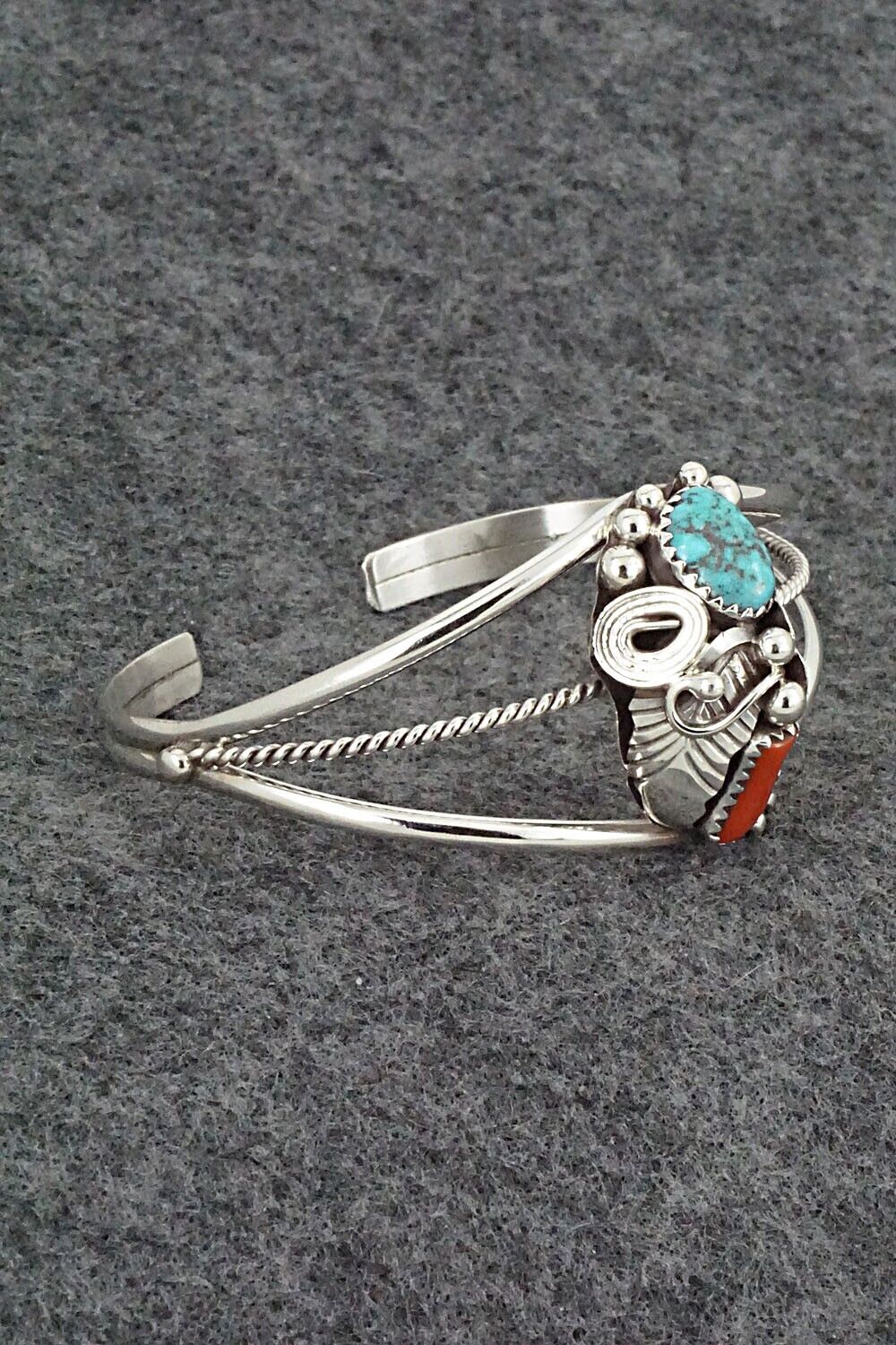 Turquoise, Coral & Sterling Silver Bracelet - Max Calladitto