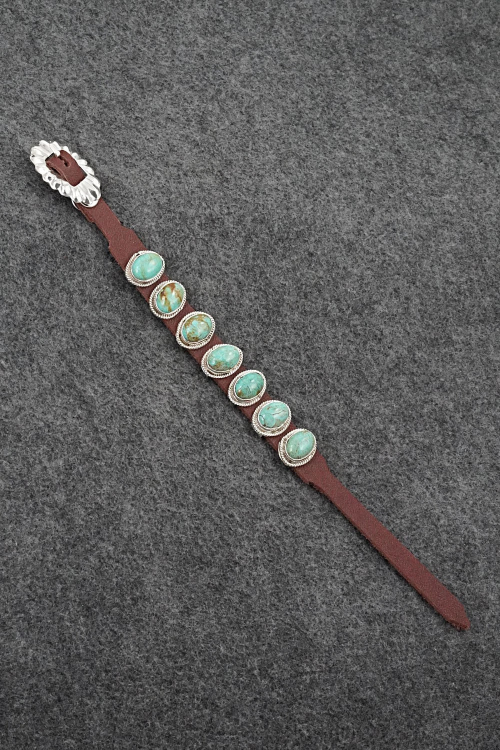 Turquoise, Sterling Silver & Leather Bracelet - Bonnie Willie