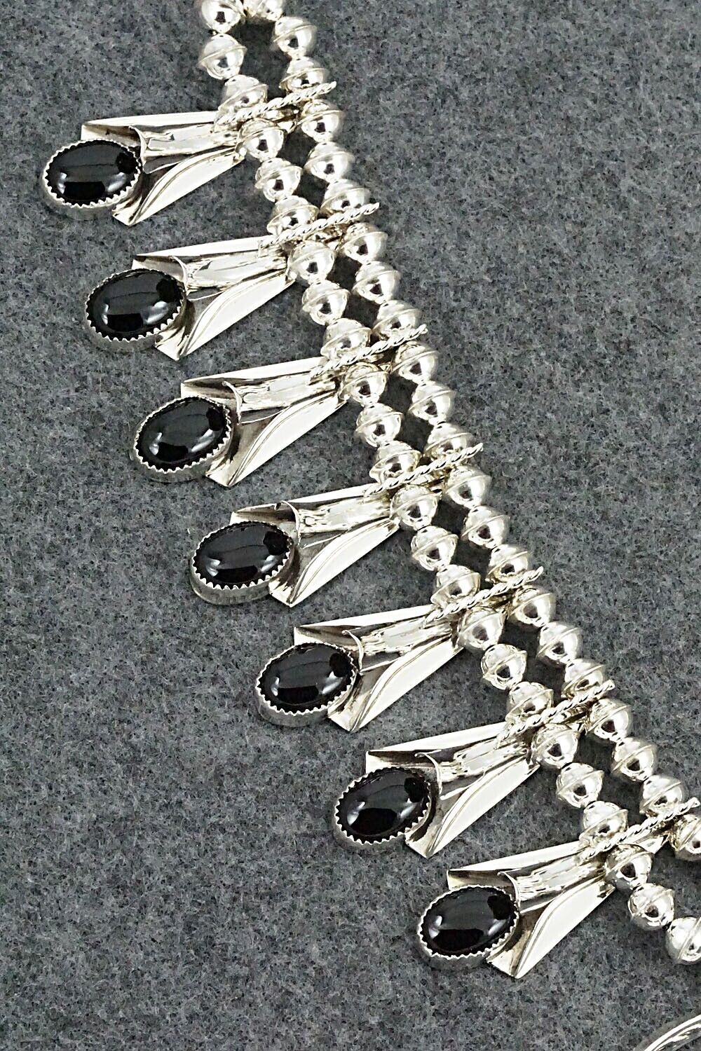 Onyx & Sterling Silver Squash Blossom Set - Louise Yazzie