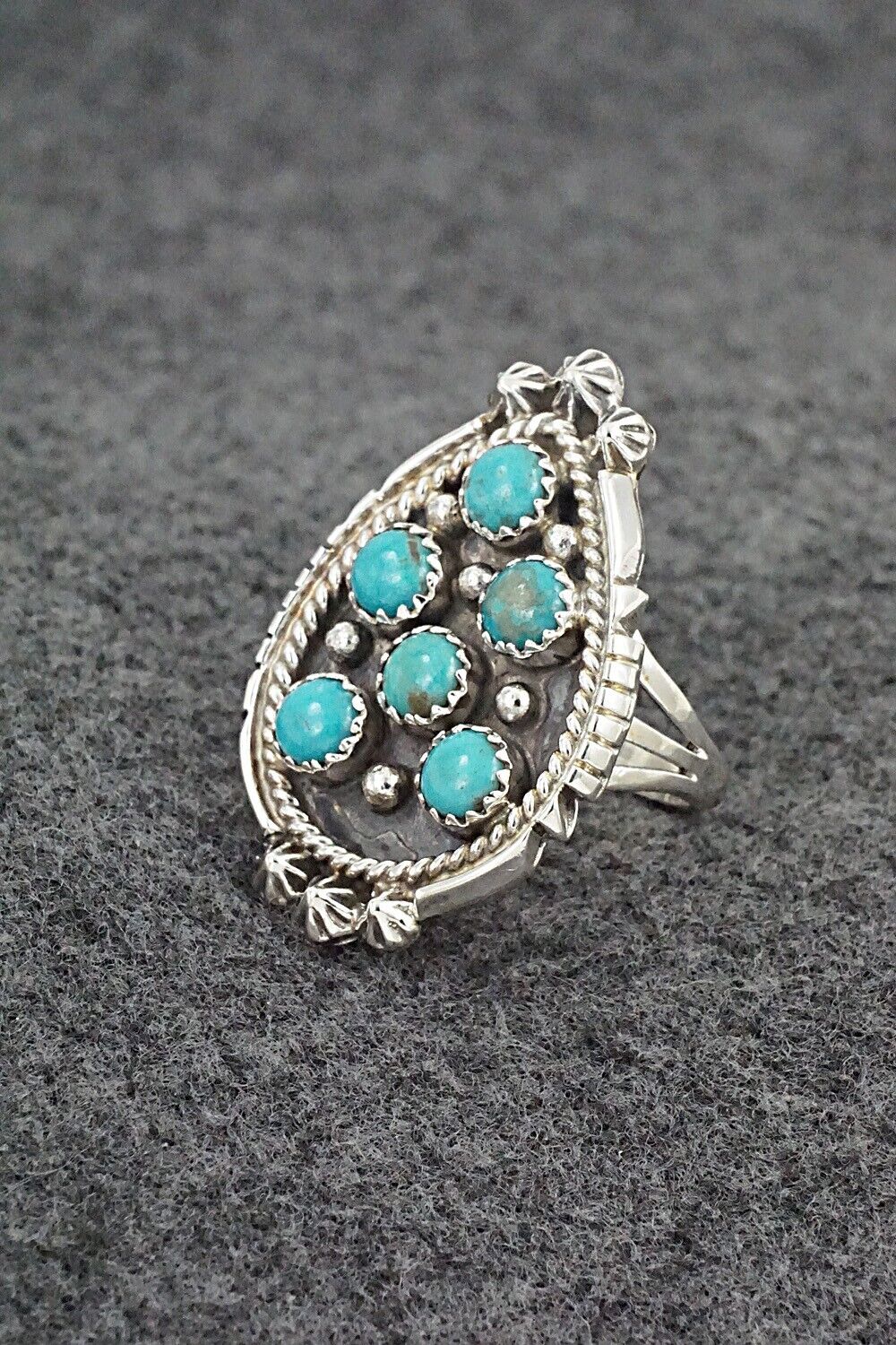 Turquoise & Sterling Silver Ring - Kenny Lonjose - Size 7.5