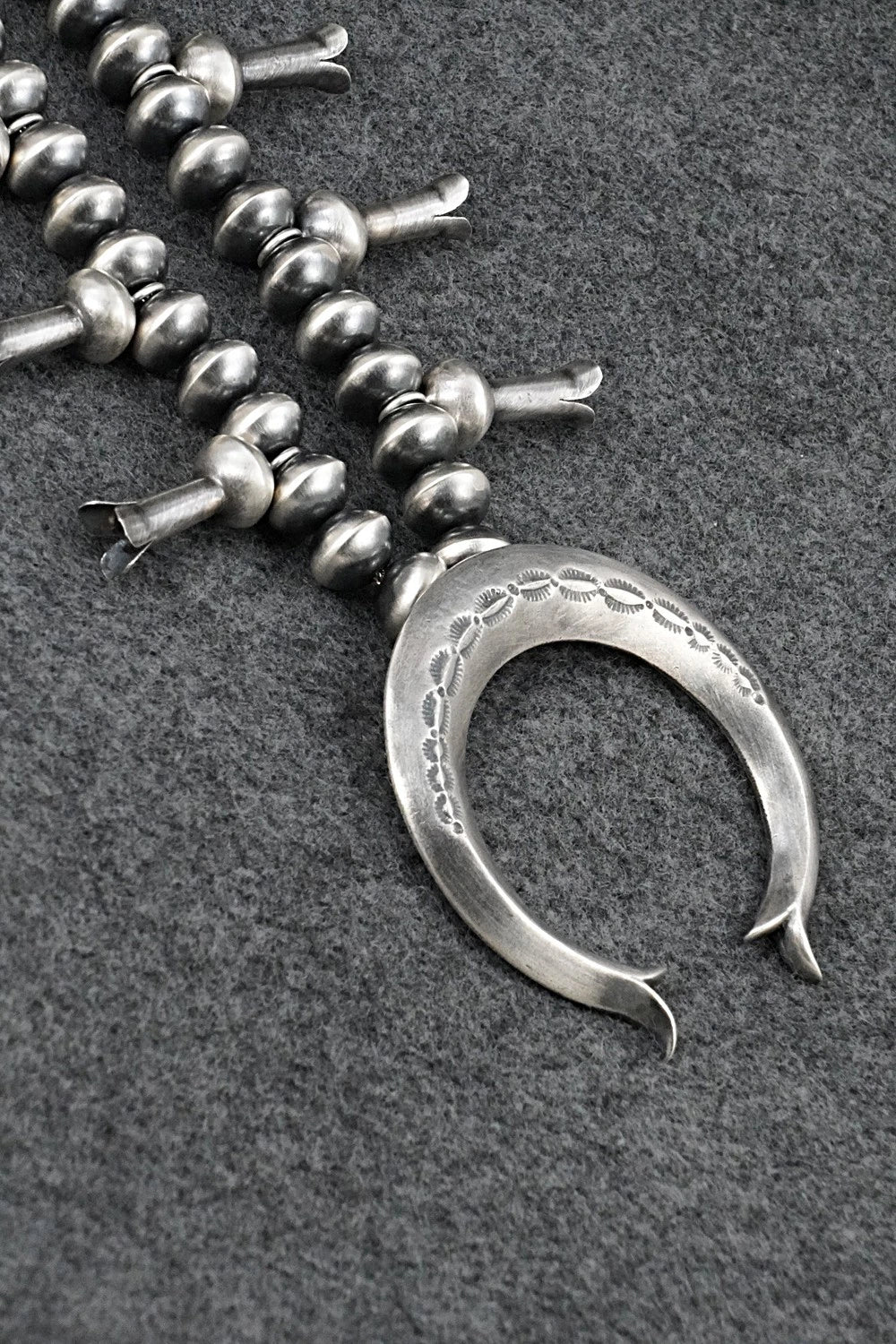 Sterling Silver Navajo Pearl Squash Blossom Necklace - Presley Haley