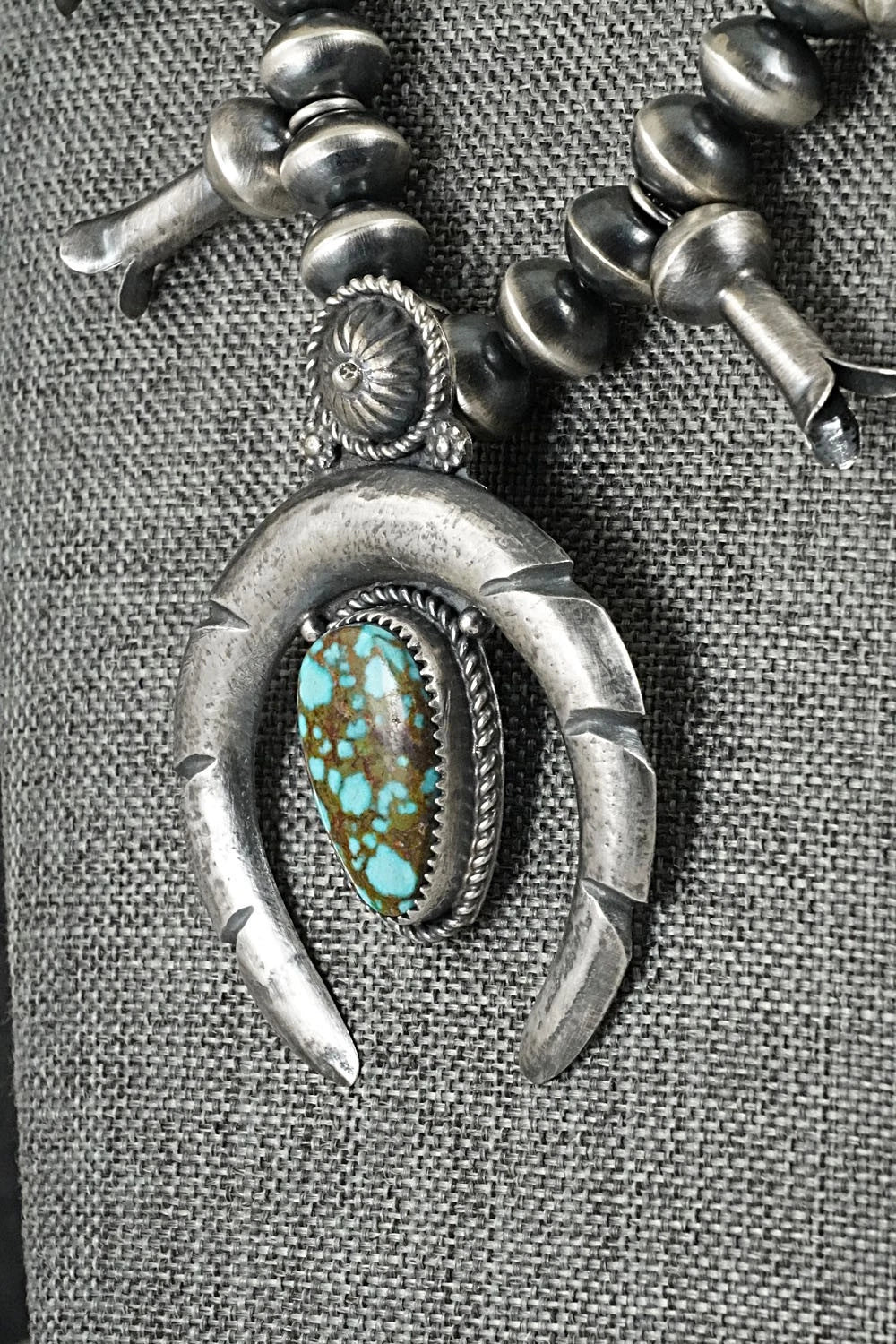 Turquoise & Sterling Silver Squash Blossom Necklace - Preston Haley