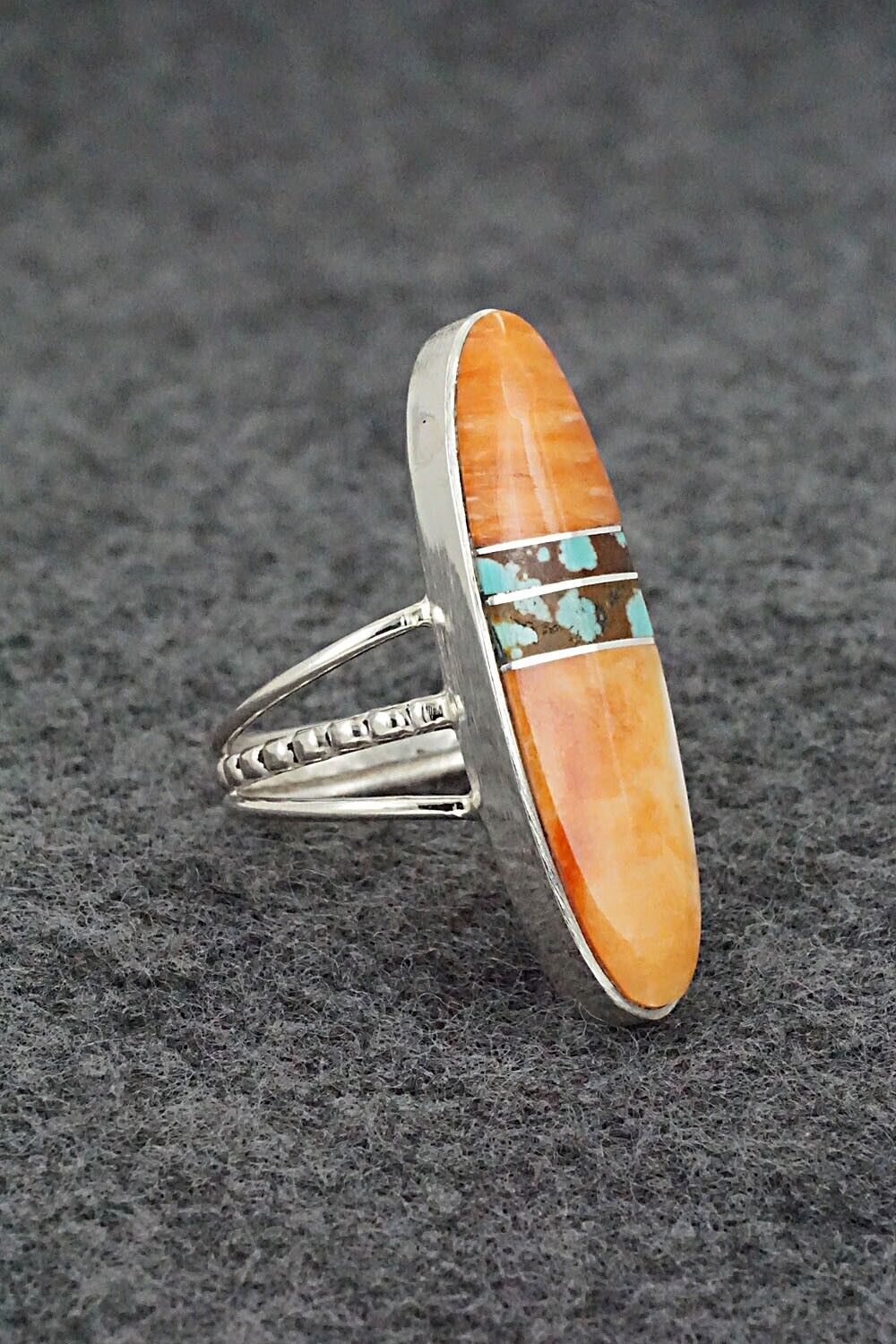Spiny Oyster, Turquoise & Sterling Silver Ring - Harold Smith - Size 6.75