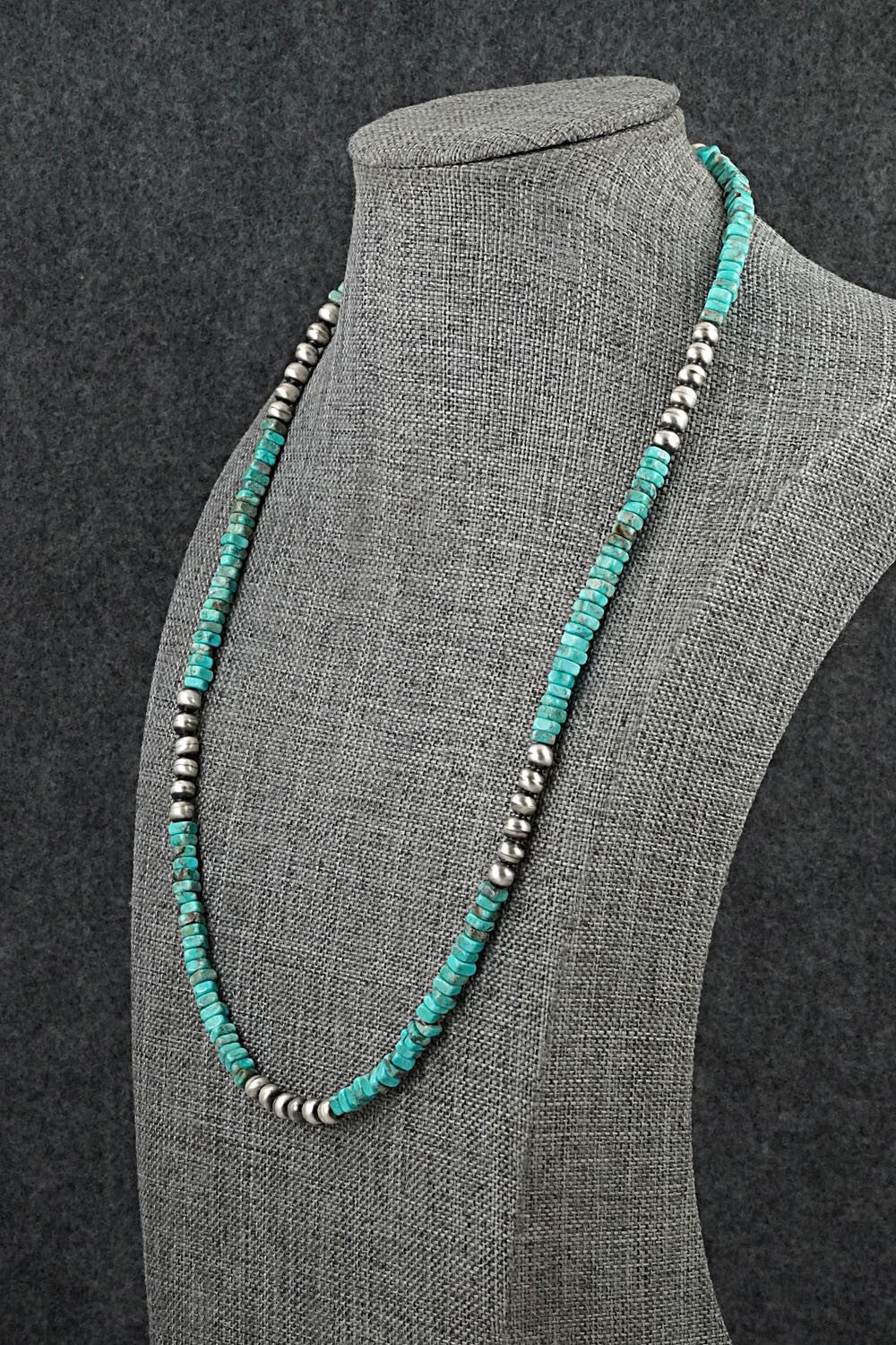 Turquoise & Sterling Silver Necklace 20" - Doreen Jake