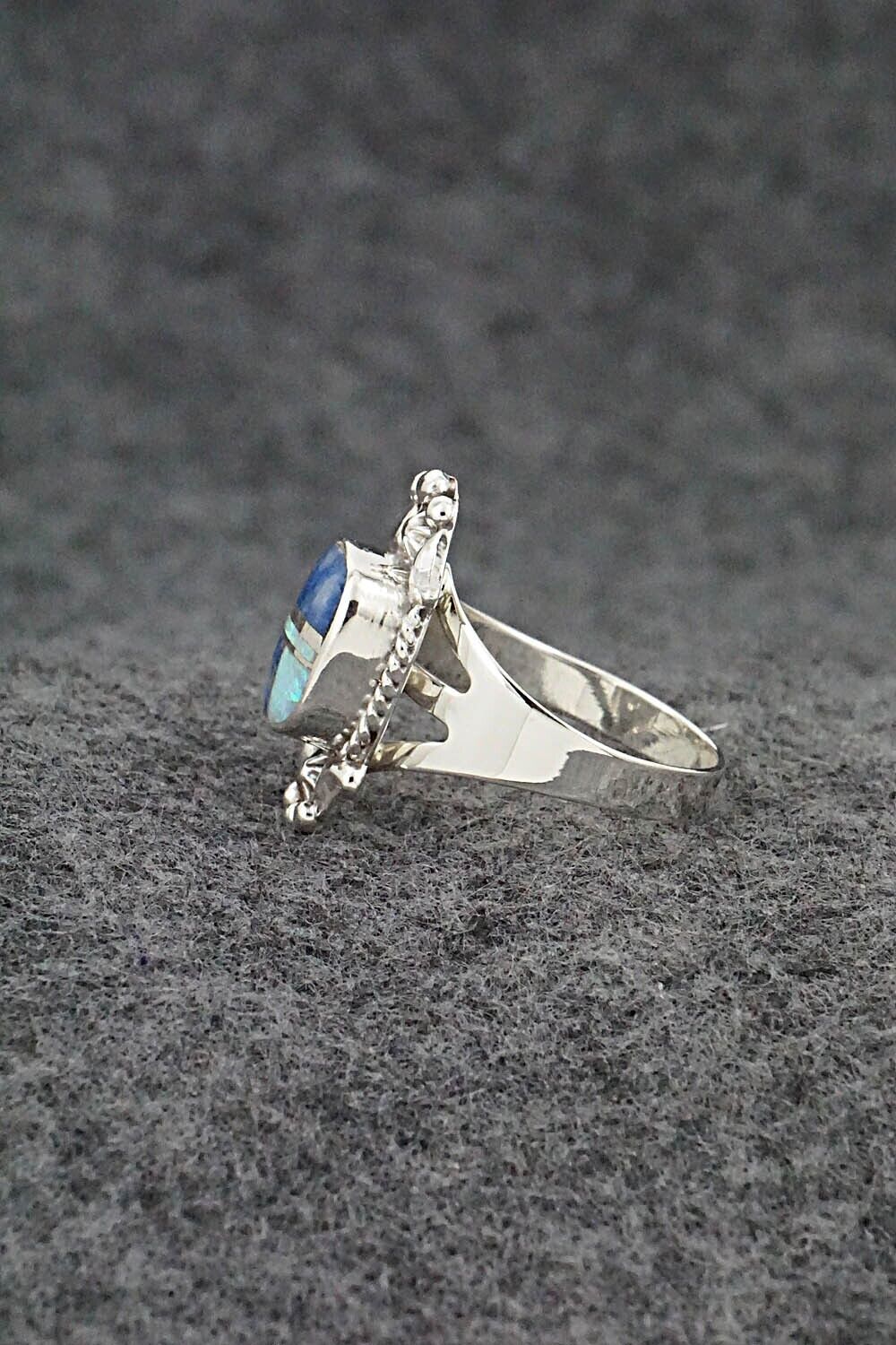 Turquoise, Opalite & Sterling Silver Inlay Ring - James Manygoats - Size 7.75
