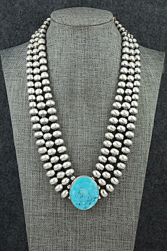 Turquoise & Navajo Pearl Sterling Silver Necklace - Alice Johnson