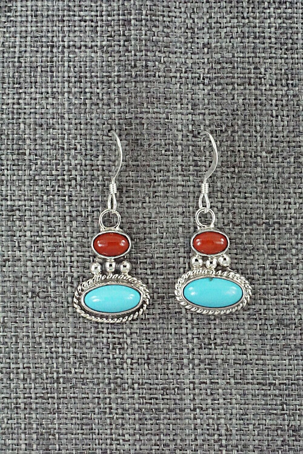 Turquoise, Coral & Sterling Silver Earrings - Annie Spencer