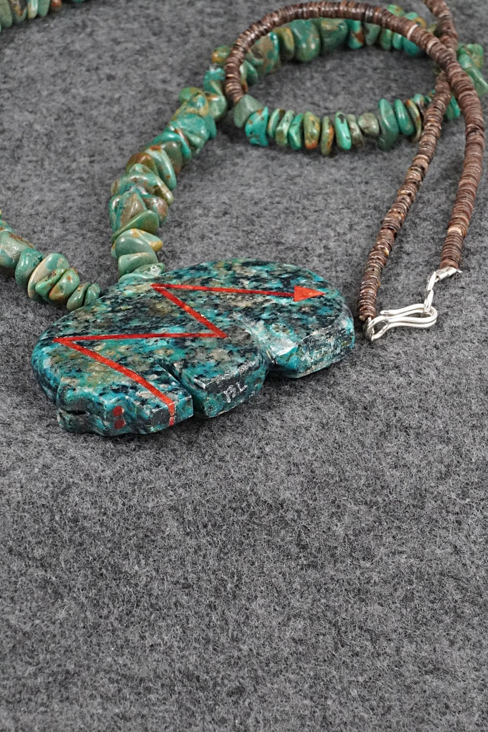 Turquoise Zuni Fetish Carving & Sterling Silver Necklace - Bernard Laiwakete