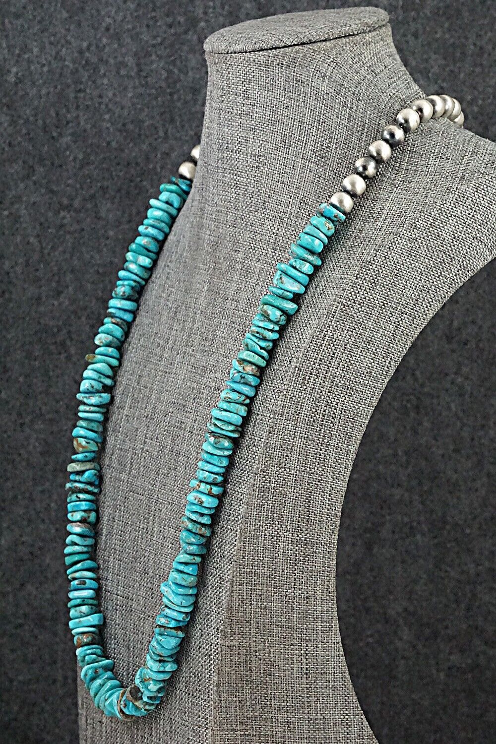 Turquoise & Sterling Silver Necklace 26" - Doreen Jake