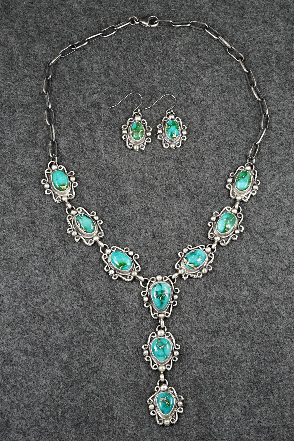 Turquoise & Sterling Silver Necklace and Earrings Set - Kathleen Livingston